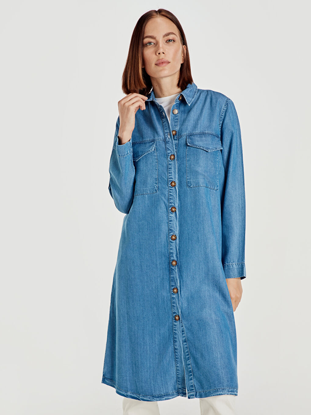 Orta İndigo Rodeo Gömlek Tunik-1