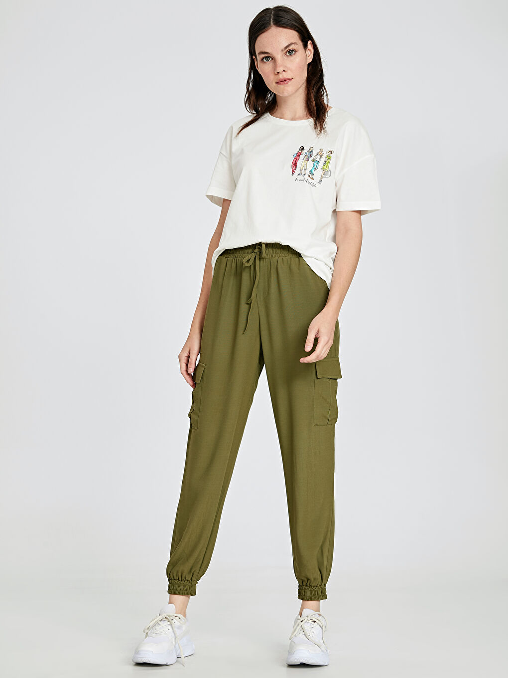 Haki Standart Fit Kadın Pantolon-1