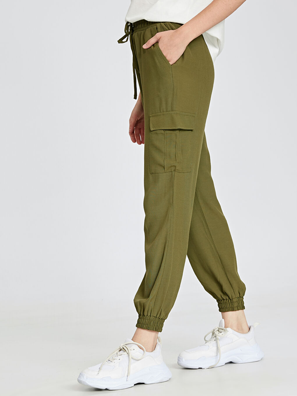 Haki Standart Fit Kadın Pantolon-2