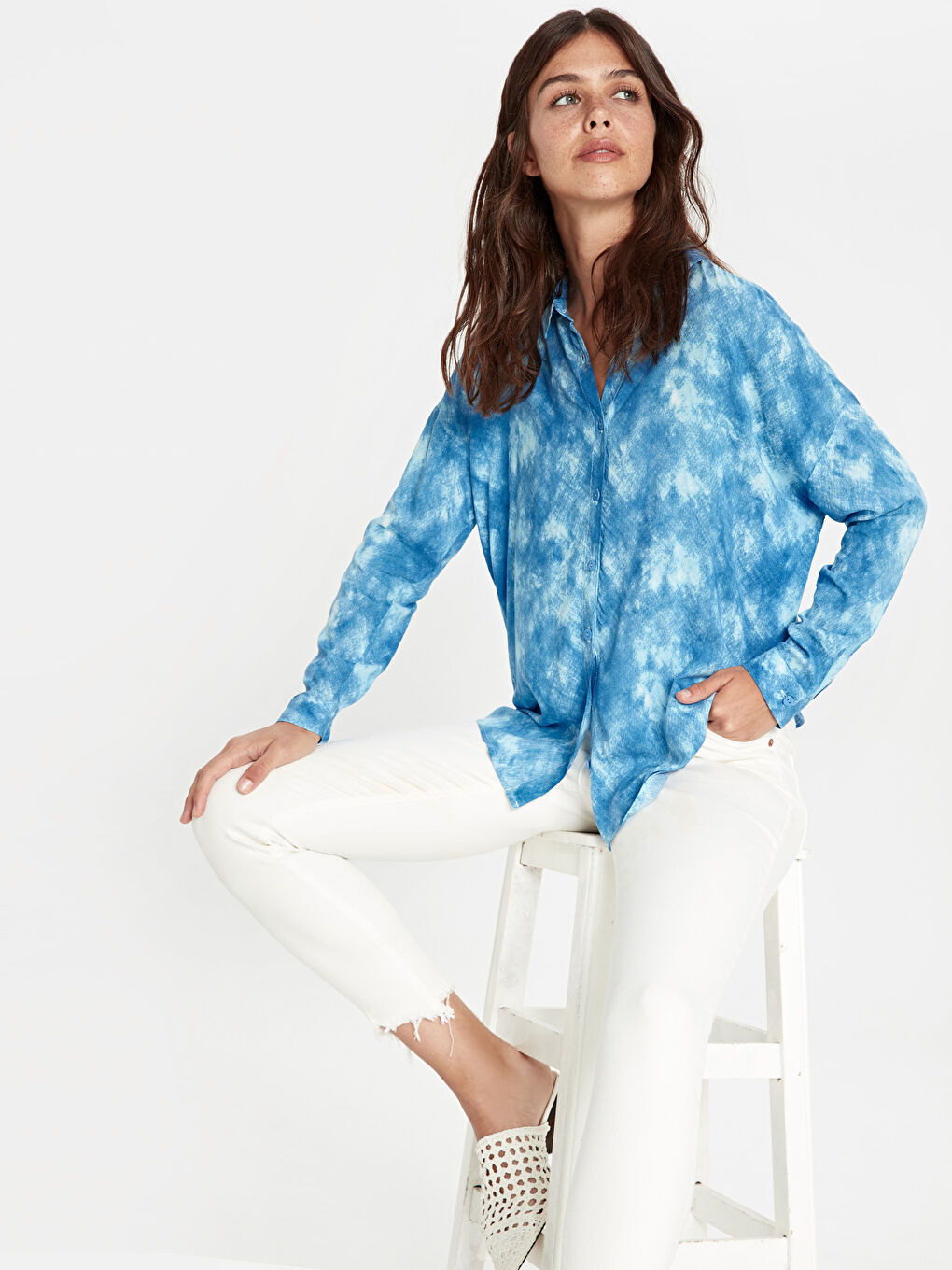 Mavi Baskılı Gömlek