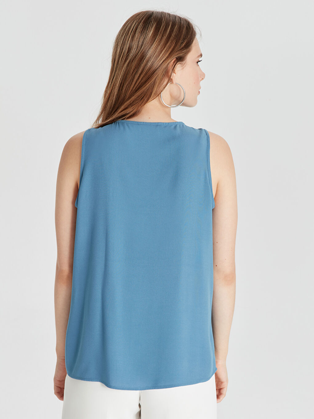 İndigo Kadın V Yaka Kolsuz Gömlek-2