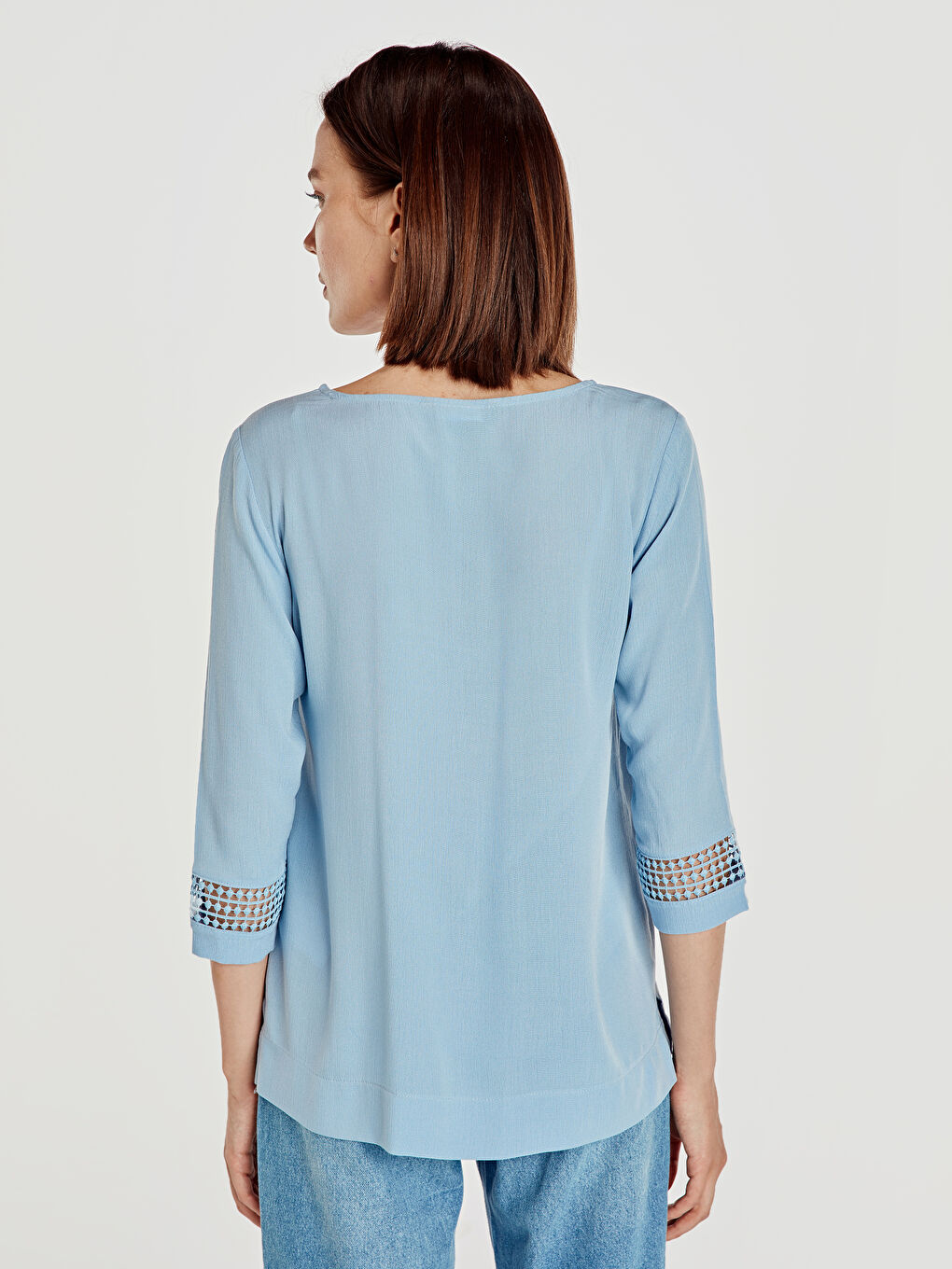 Mavi V Yaka Viskon Kadın Bluz-2