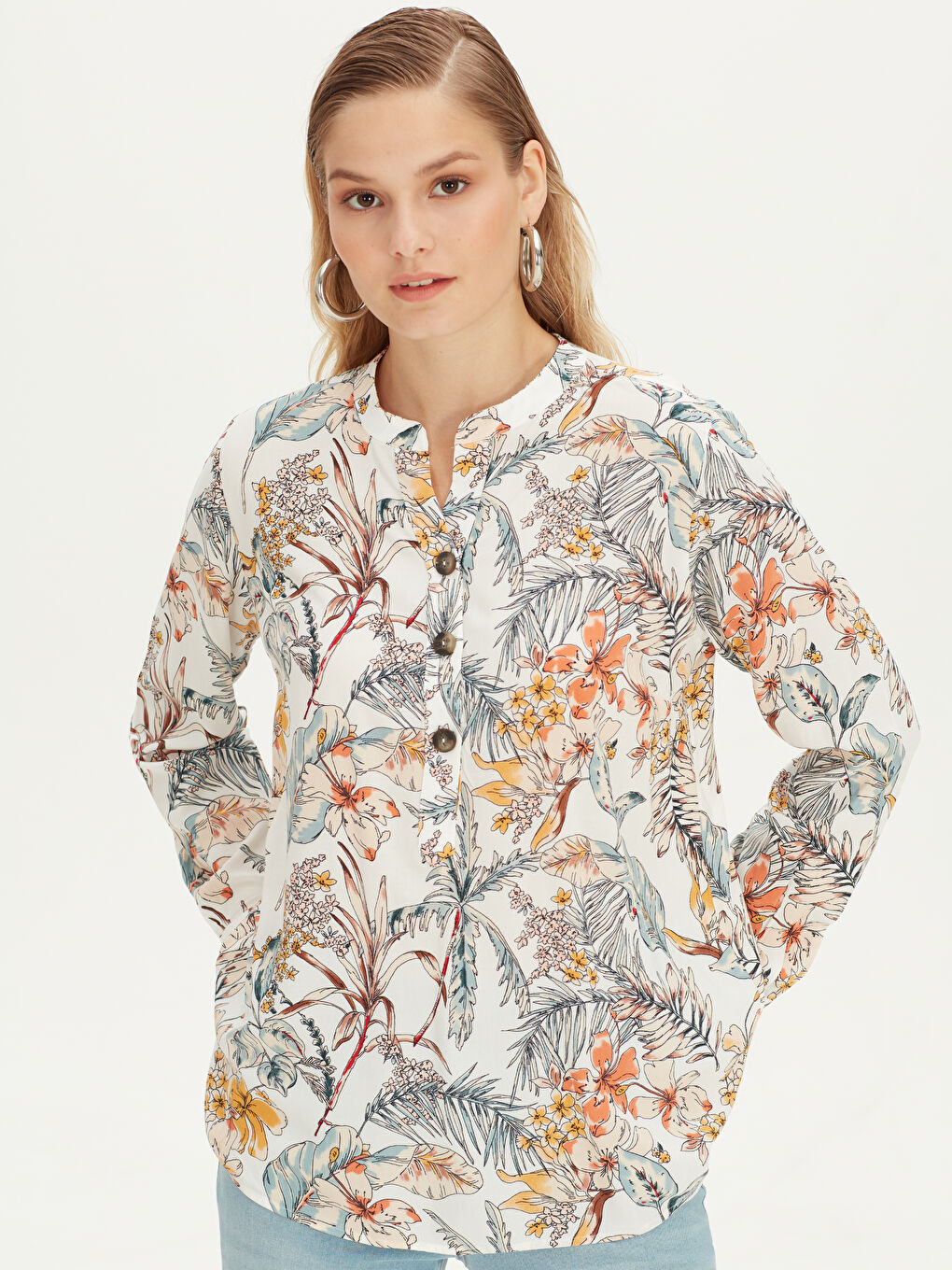 Ekru Baskılı Bluz-1