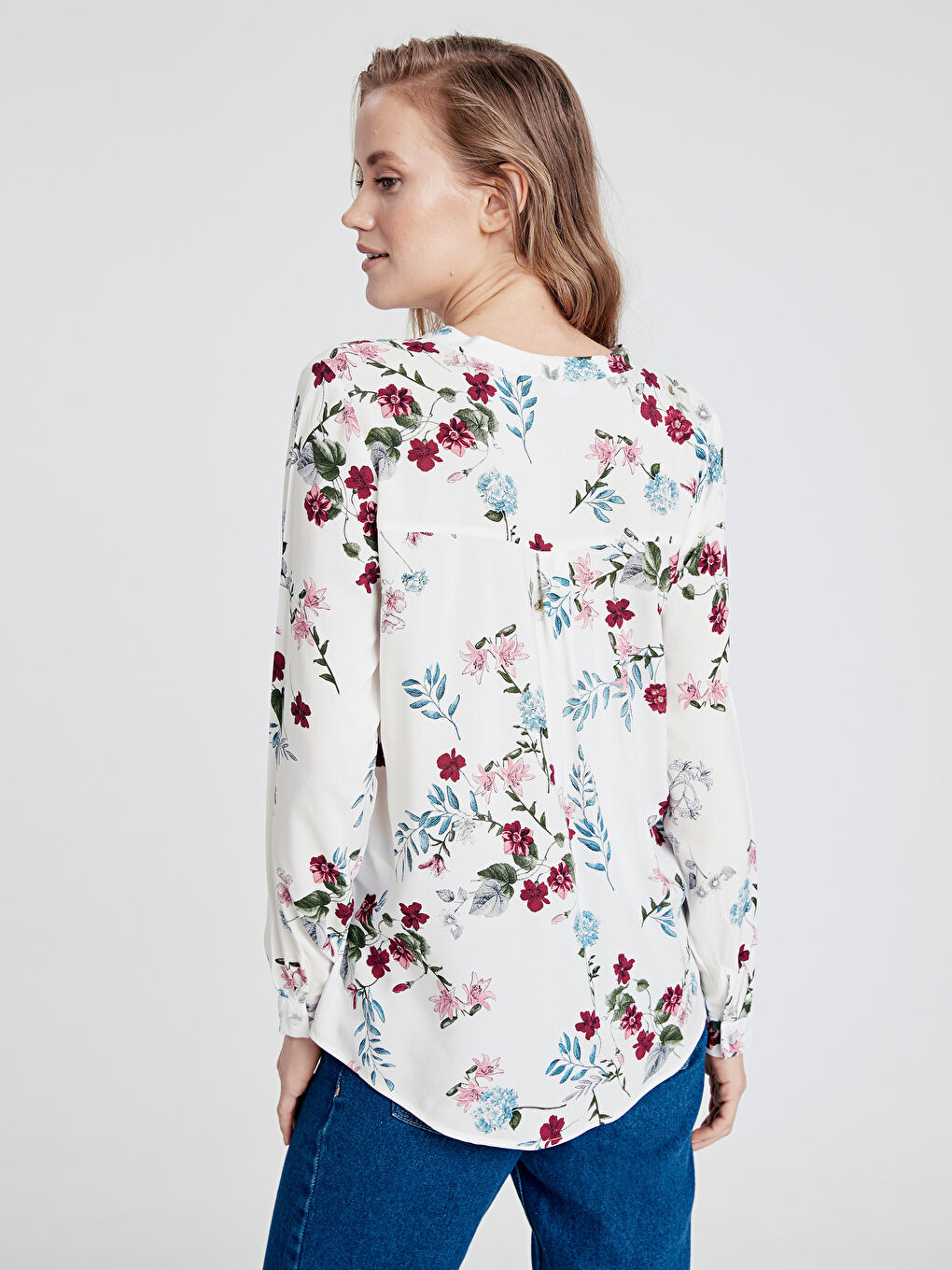 Ekru Standart Fit Uzun Kollu Kadın Bluz-3