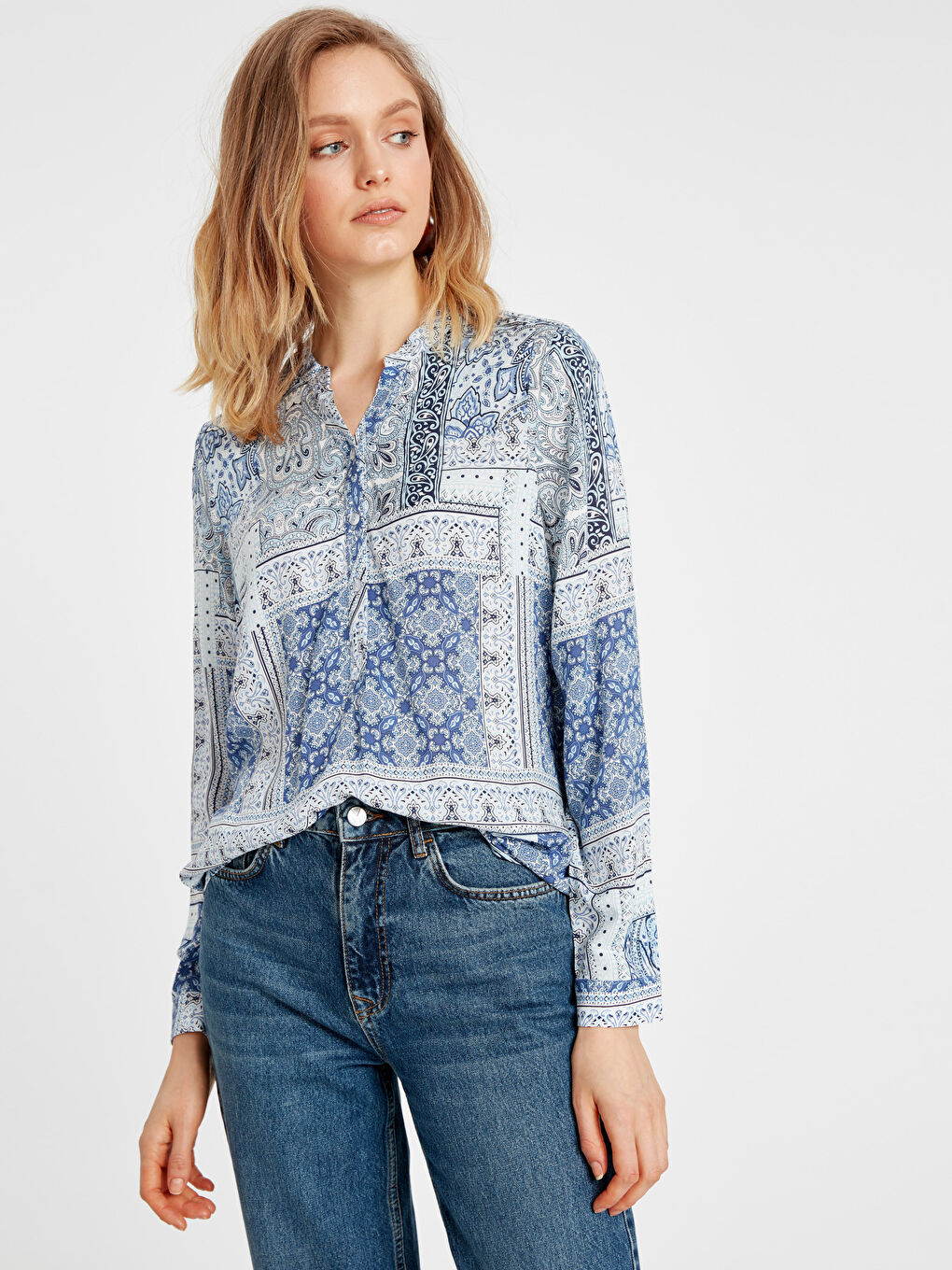 Mavi Baskılı Bluz-1