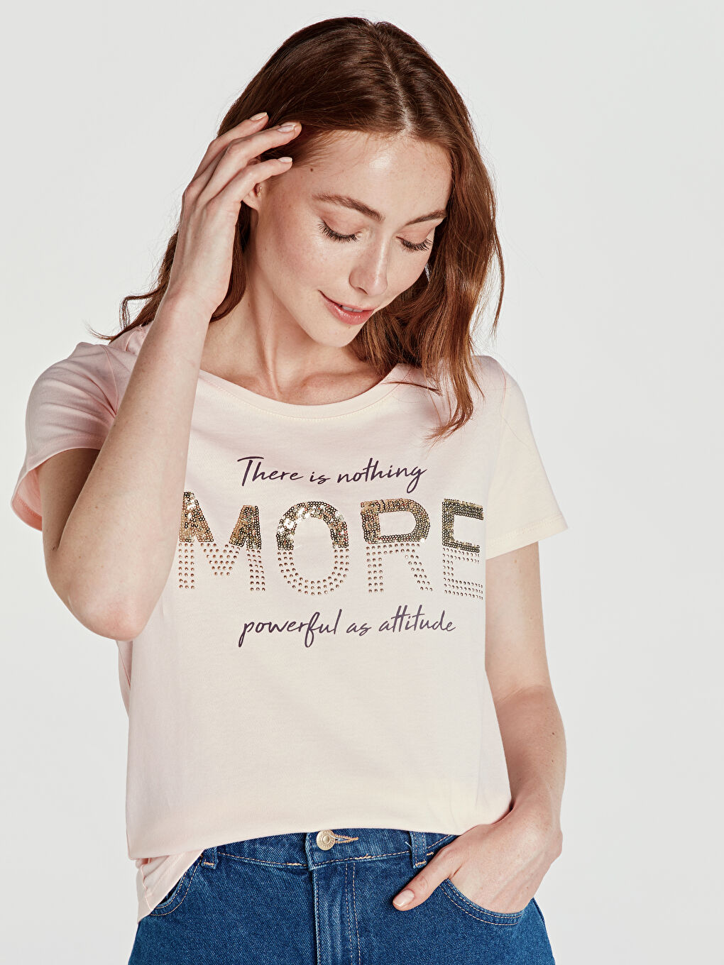 Pembe Bisiklet Yaka Kısa Kollu Kadın Tişört