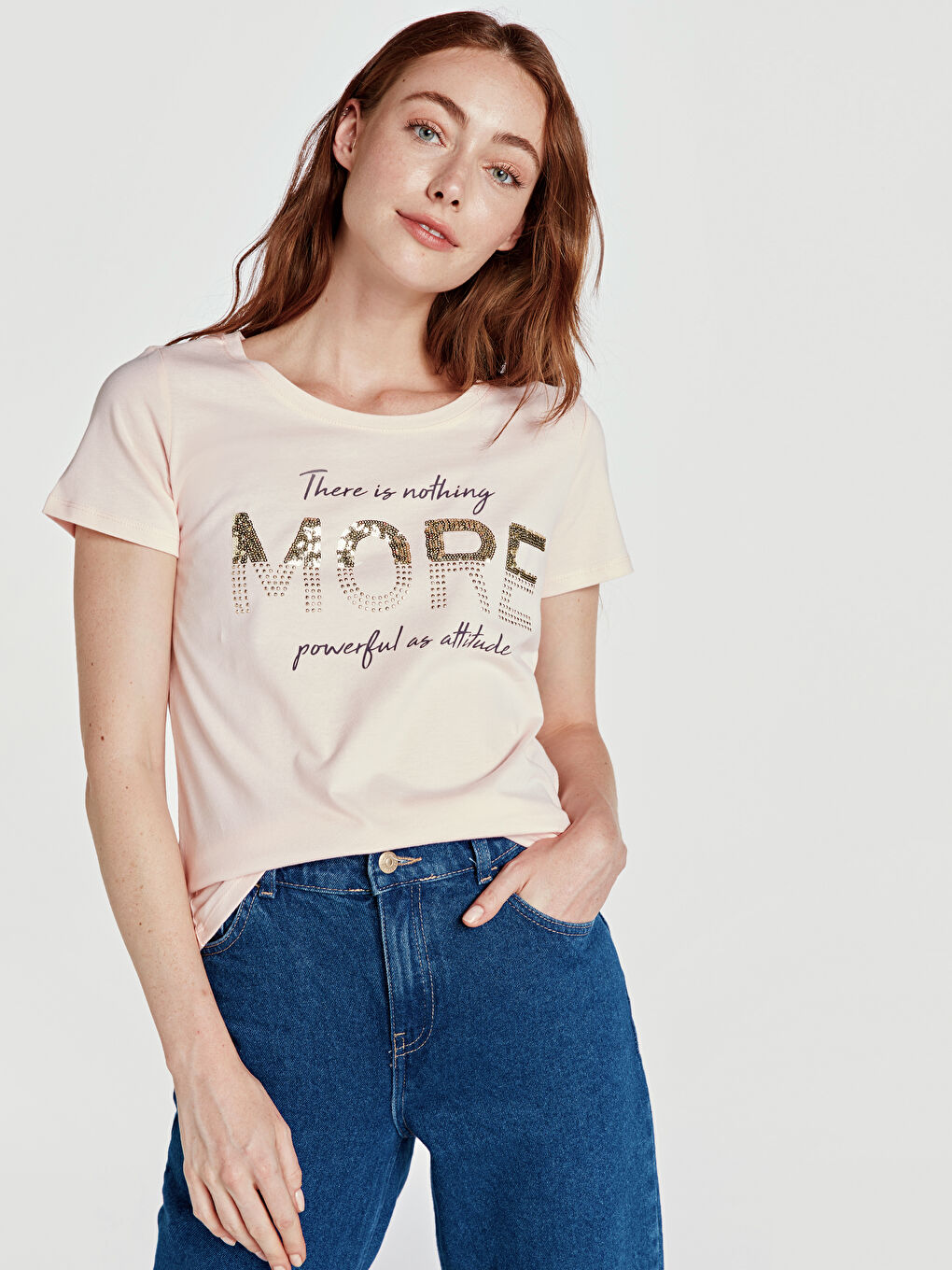 Pembe Bisiklet Yaka Kısa Kollu Kadın Tişört-1