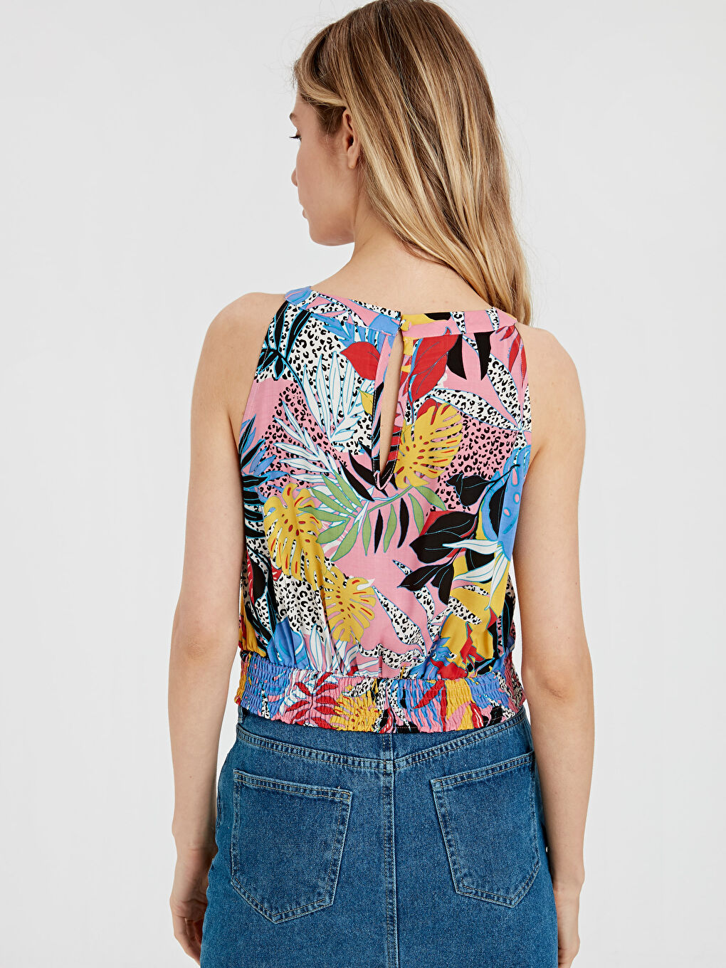 Pembe Kadın Kayık Yaka Kolsuz Bluz-1