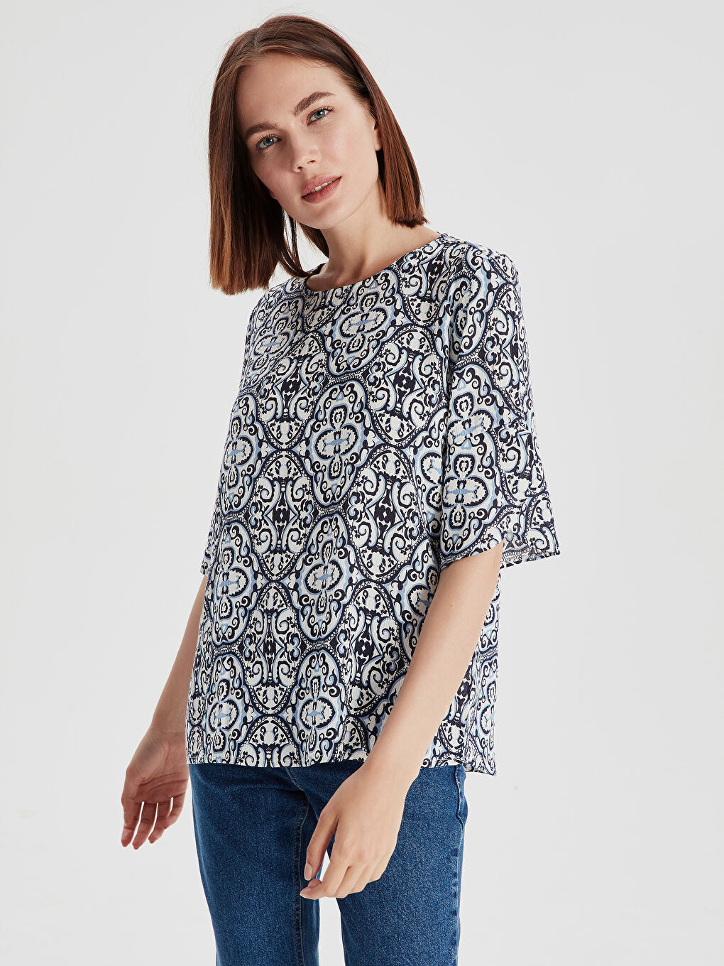 Mavi Standart Fit Kısa Kollu Kadın Bluz-1