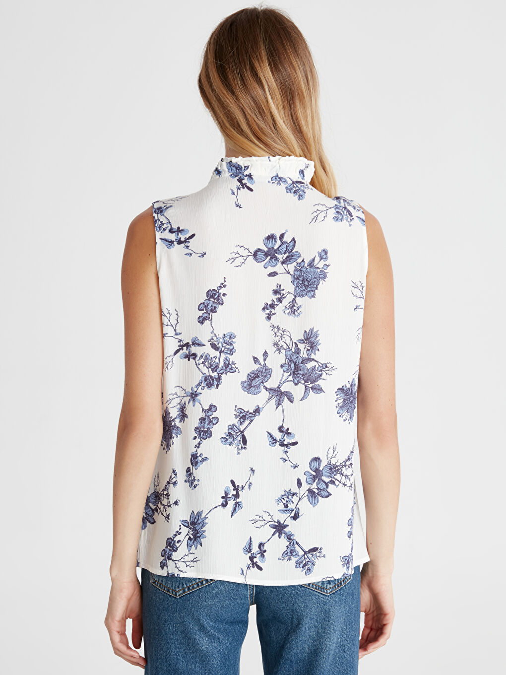 Ekru Kadın Gömlek Yaka Kolsuz Bluz-2