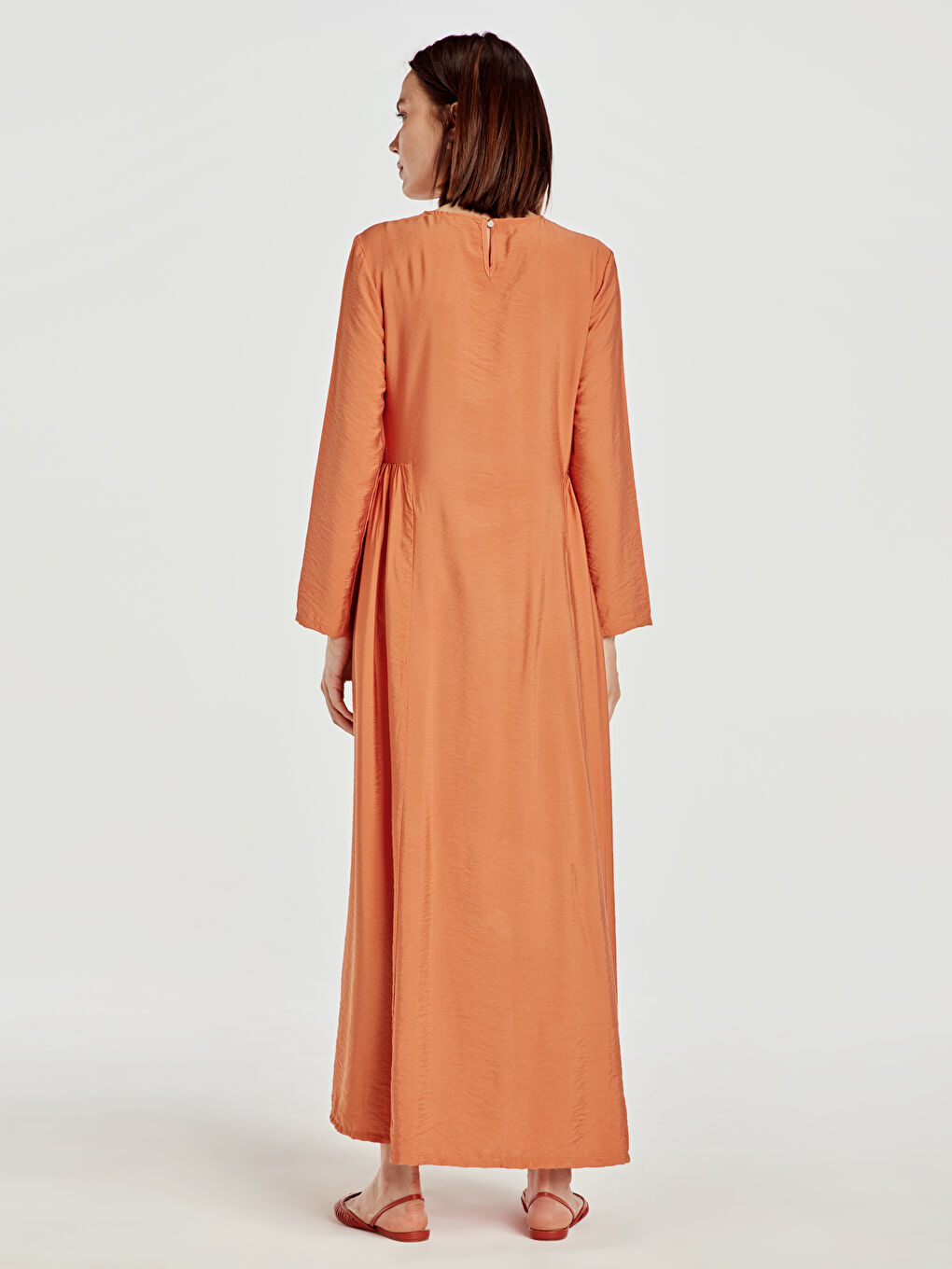 Turuncu Uzun Kollu Kadın Elbise-2