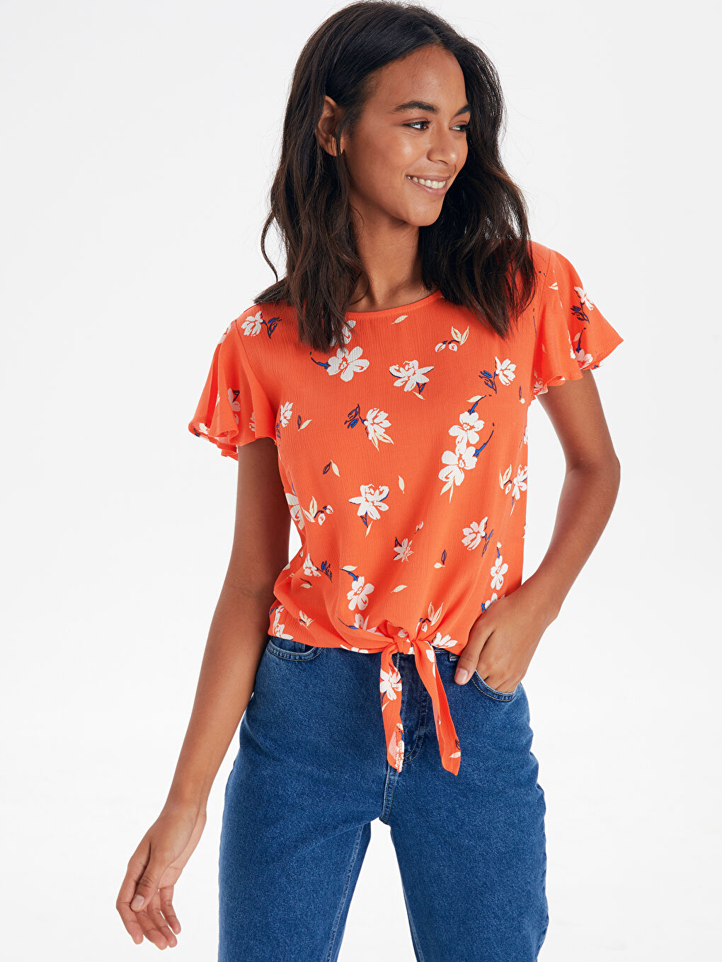 Kırmızı Standart Fit Kısa Kollu Kadın Bluz