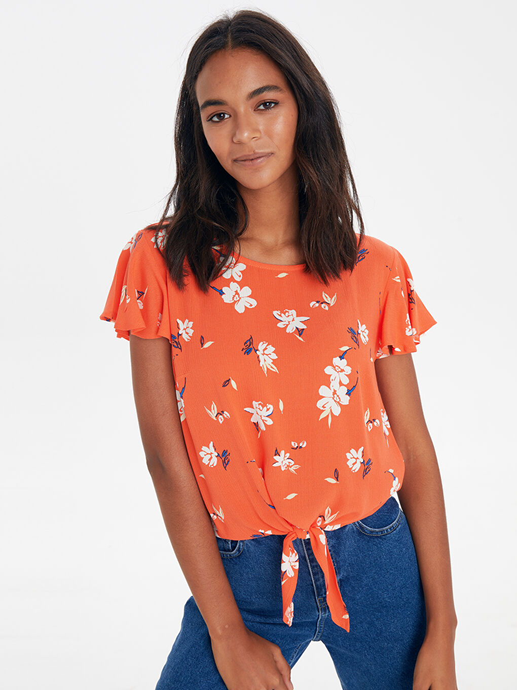 Kırmızı Standart Fit Kısa Kollu Kadın Bluz-1