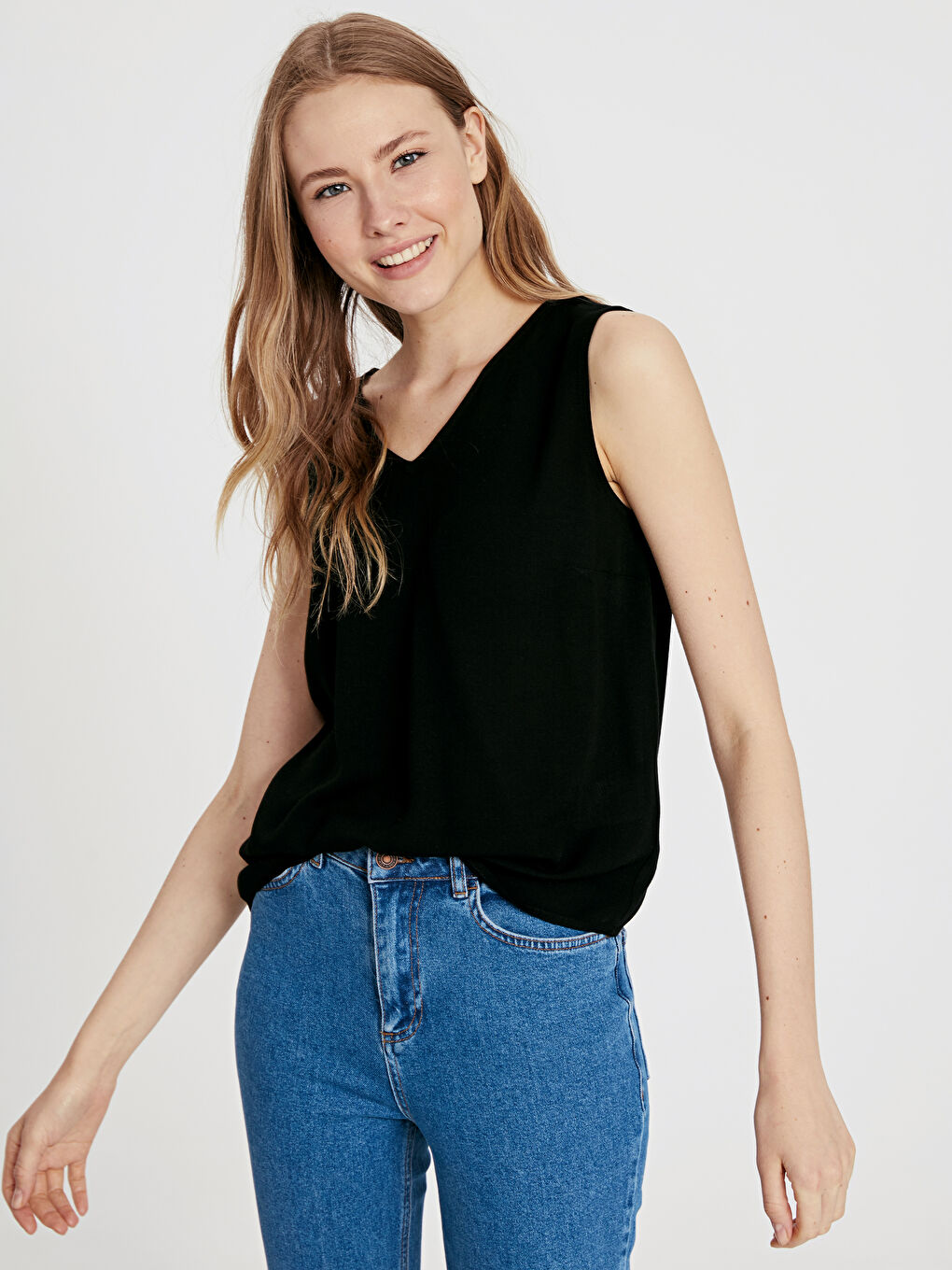 LCW Vision V Neck Plain Strappy Women's Blouse -9SU391Z8-E0N