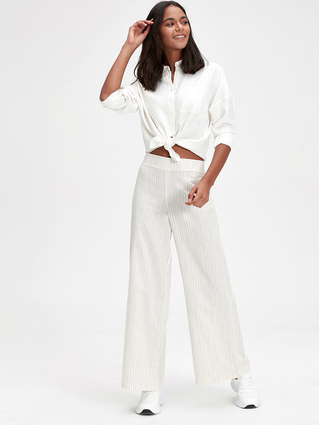 Bej Standart Fit Poplin Kadın Pantolon-1