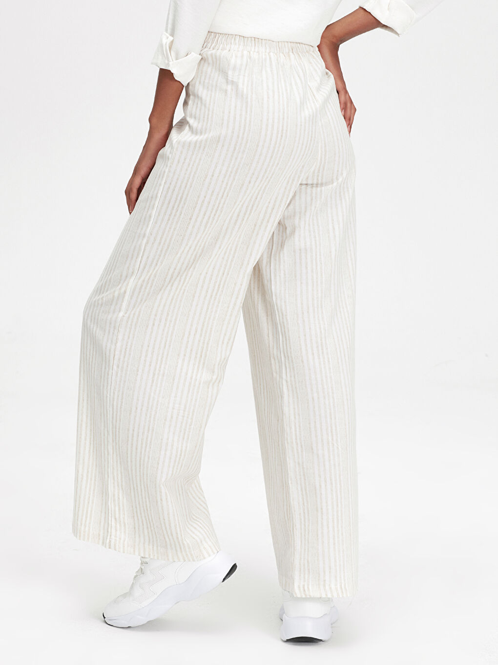 Bej Standart Fit Poplin Kadın Pantolon-2