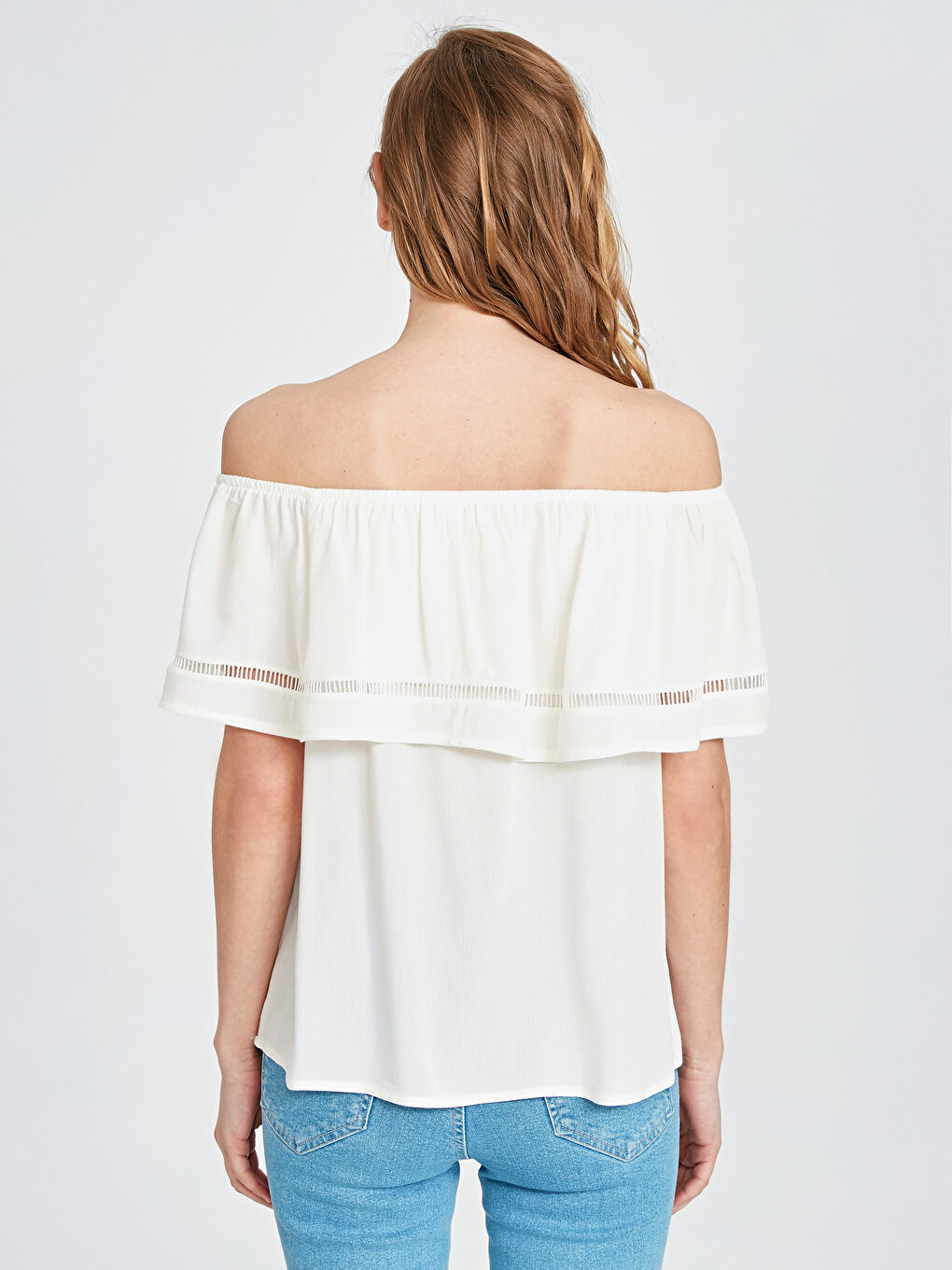 Ekru Standart Fit Kısa Kollu Kadın Bluz-2