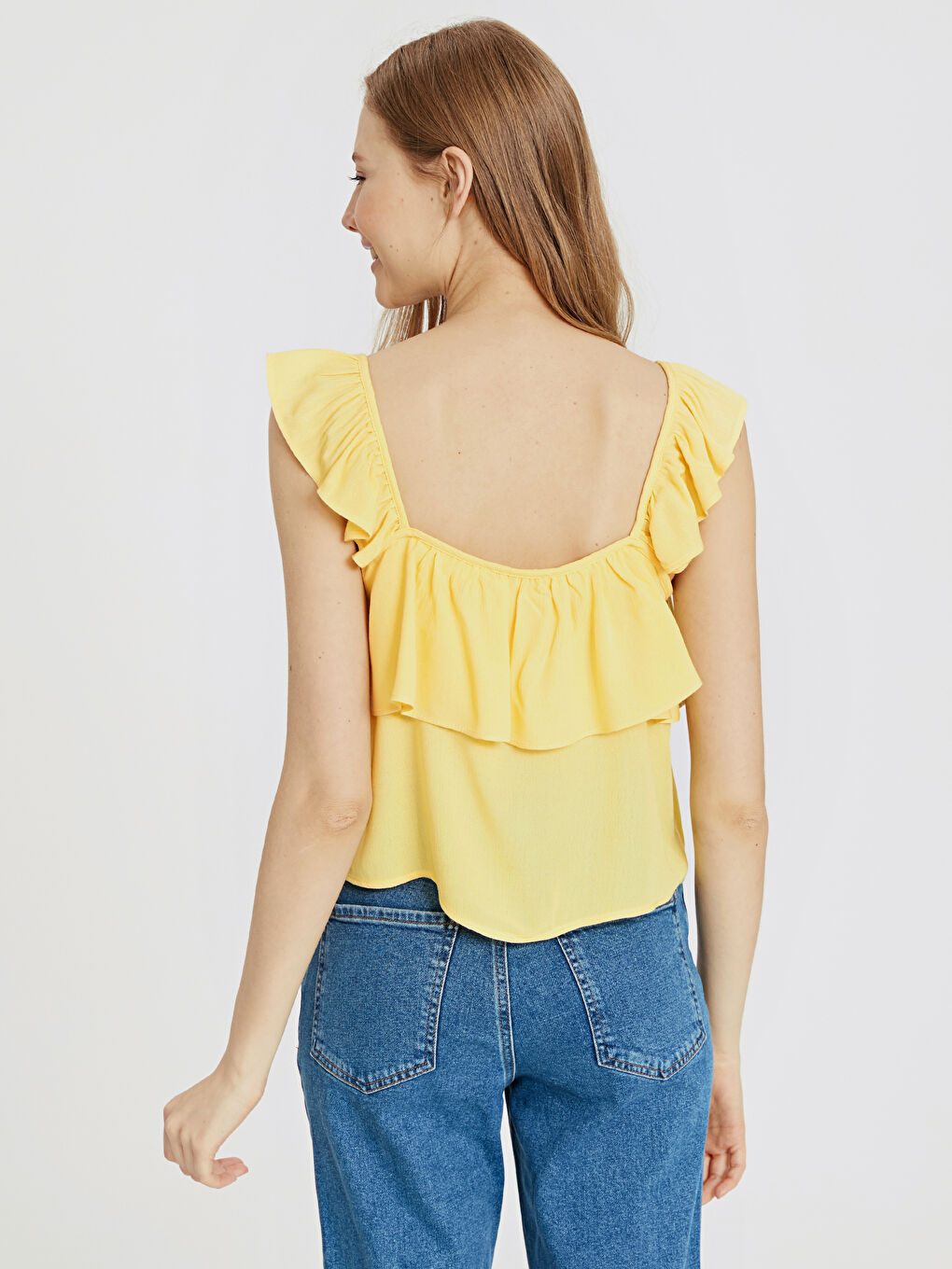 Sarı Yakası Fırfırlı Kadın Viskon Bluz-2