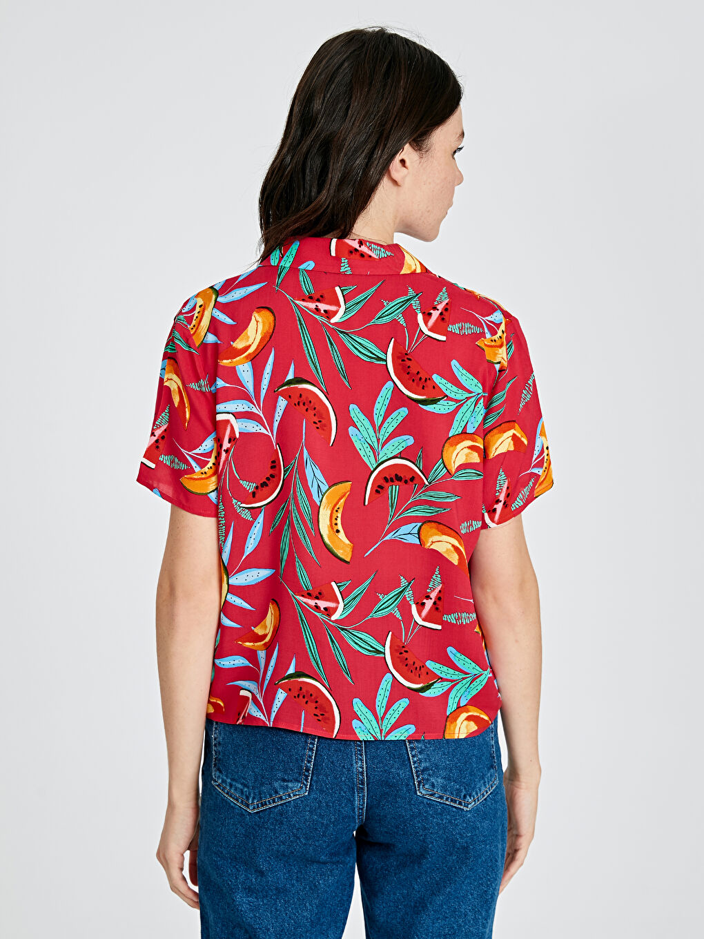 Fuşya Gömlek Yaka Standart Fit Kısa Kollu Kadın Gömlek-2