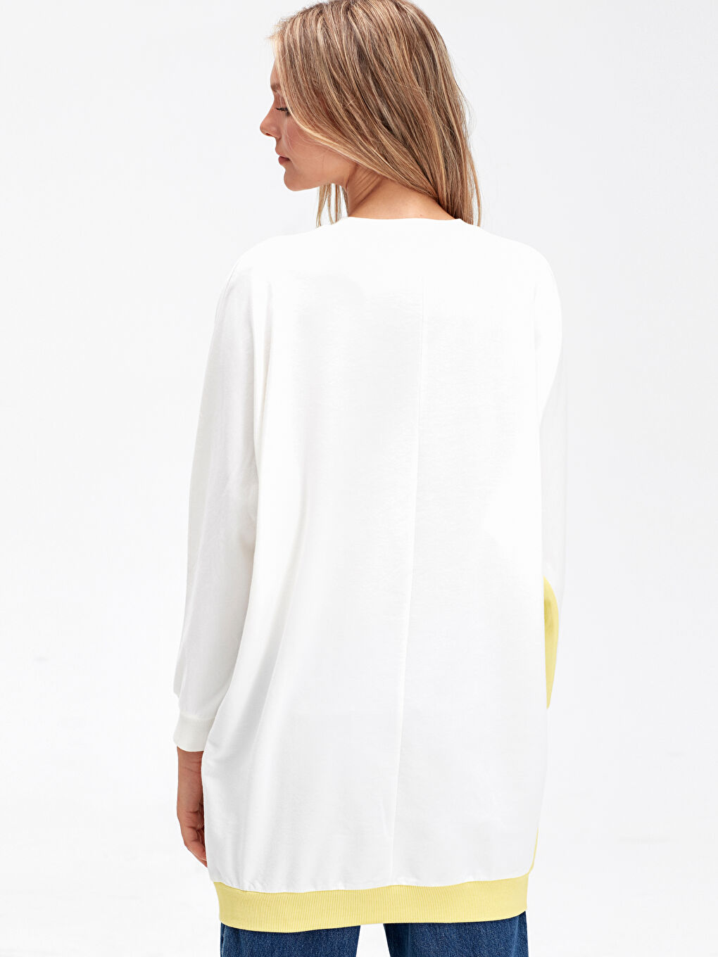 Ekru Bisiklet Yaka Sweatshirt Kumaşı Kadın Tunik-2