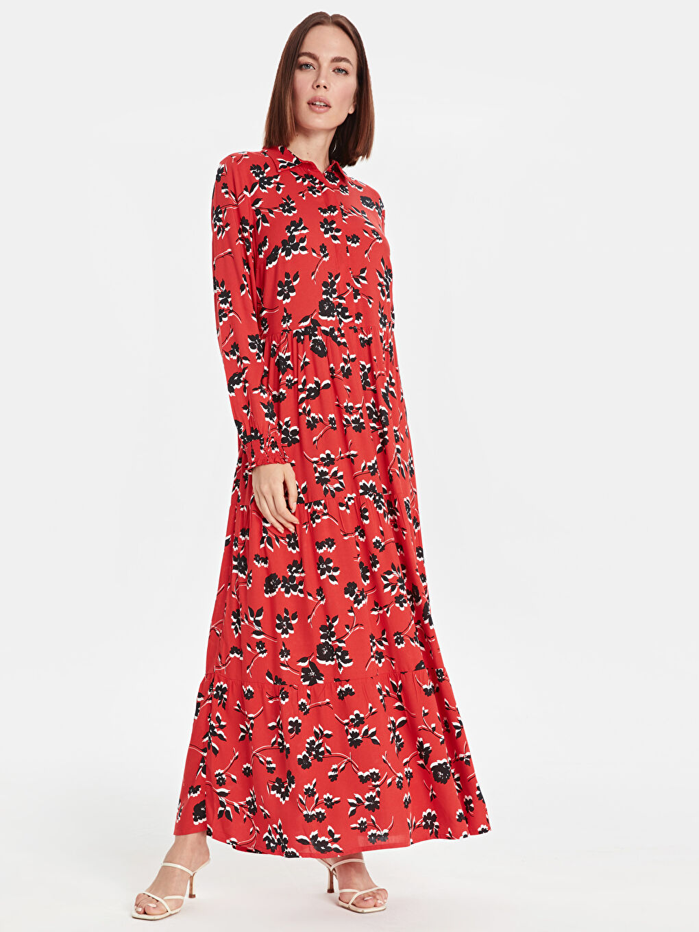 LCW Modest Woman RED Shirt Dress -9SU976Z8-LTQ