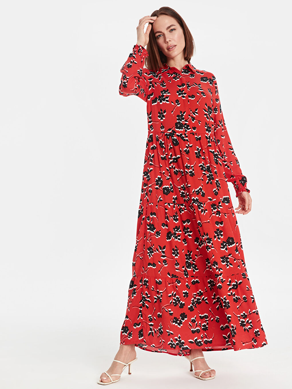 LCW Modest Woman RED Shirt Dress -9SU976Z8-LTQ