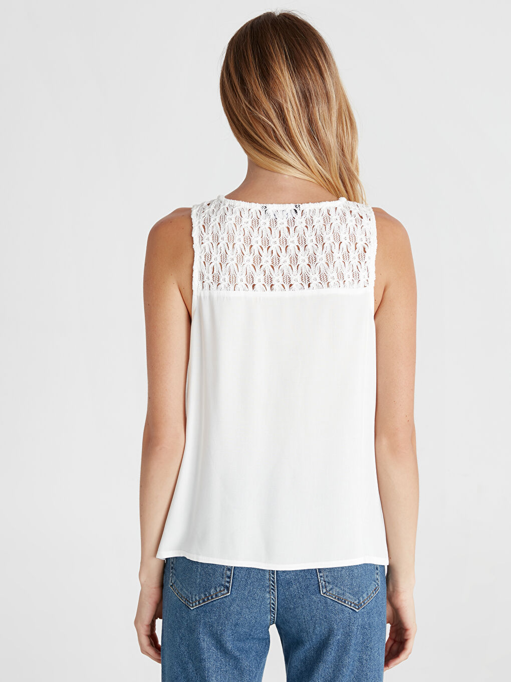 Ekru Kadın Bisiklet Yaka Düz Kolsuz Bluz-2