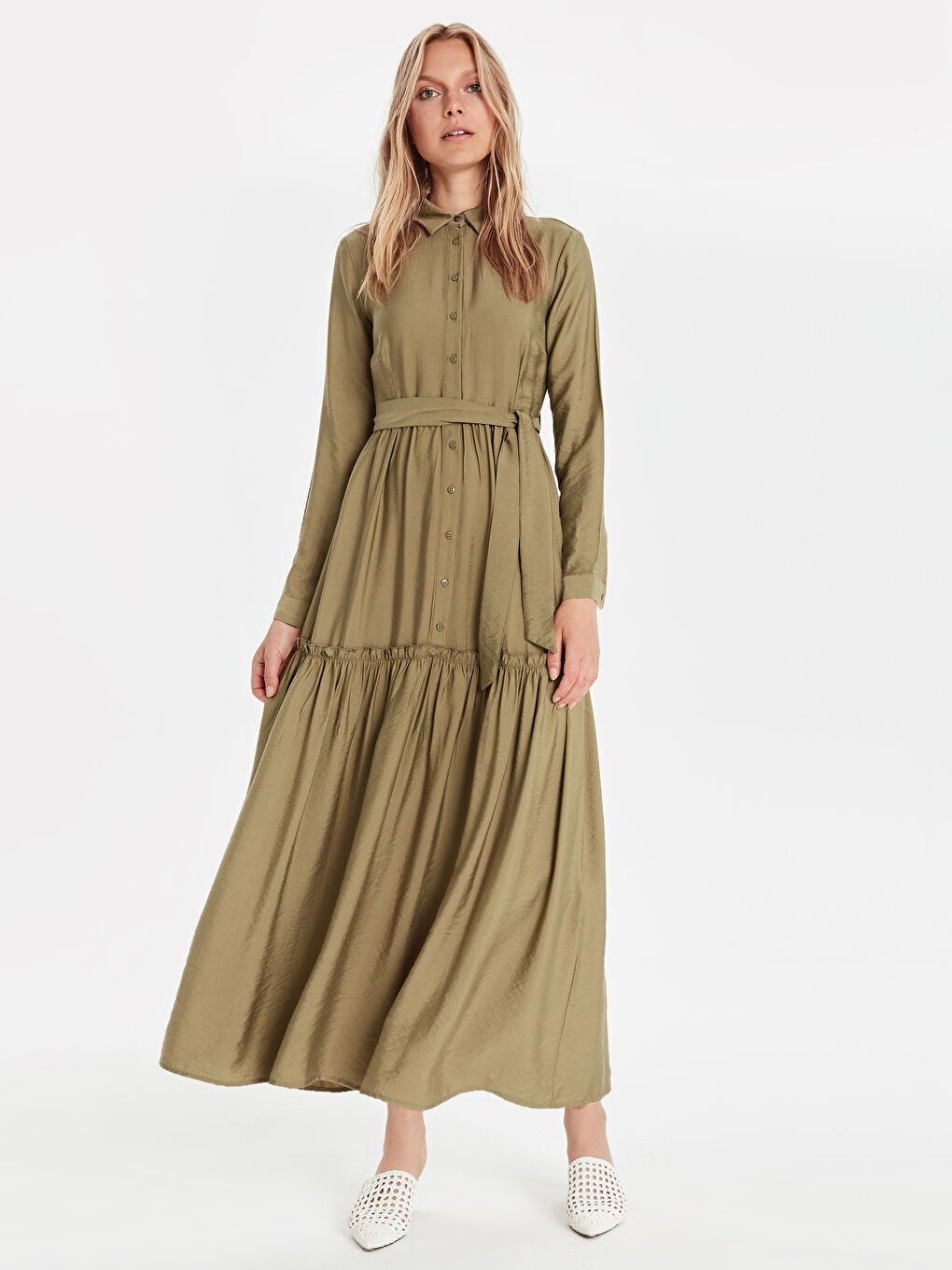 Robe de chemise KAKI Femme-1