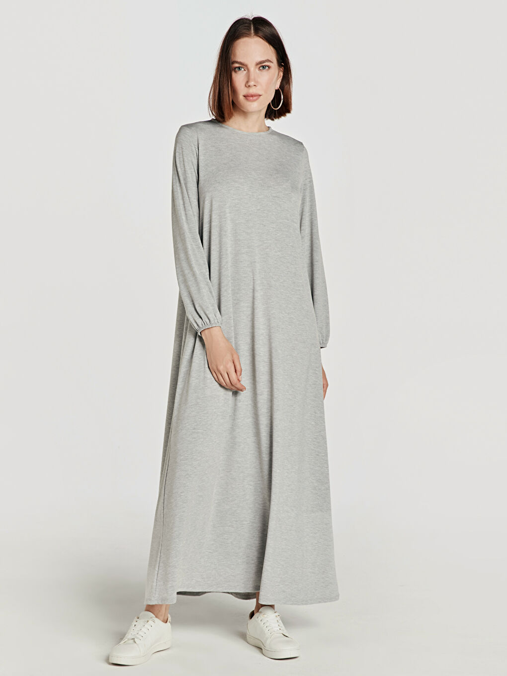 Açık Gri Melanj Elbise-1