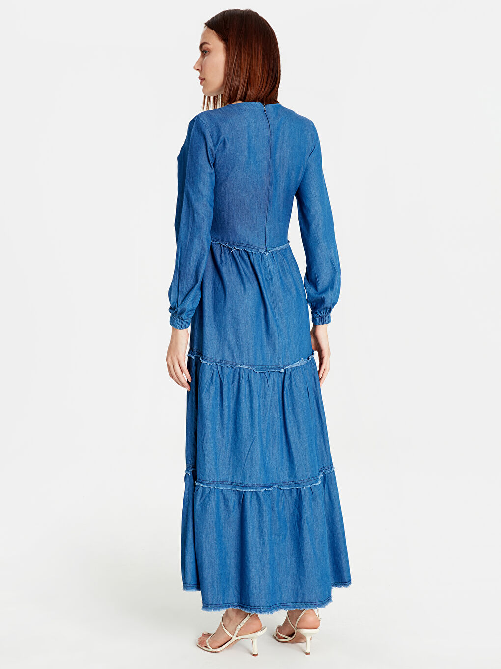 İndigo Uzun Kollu Kadın Jean Elbise-2