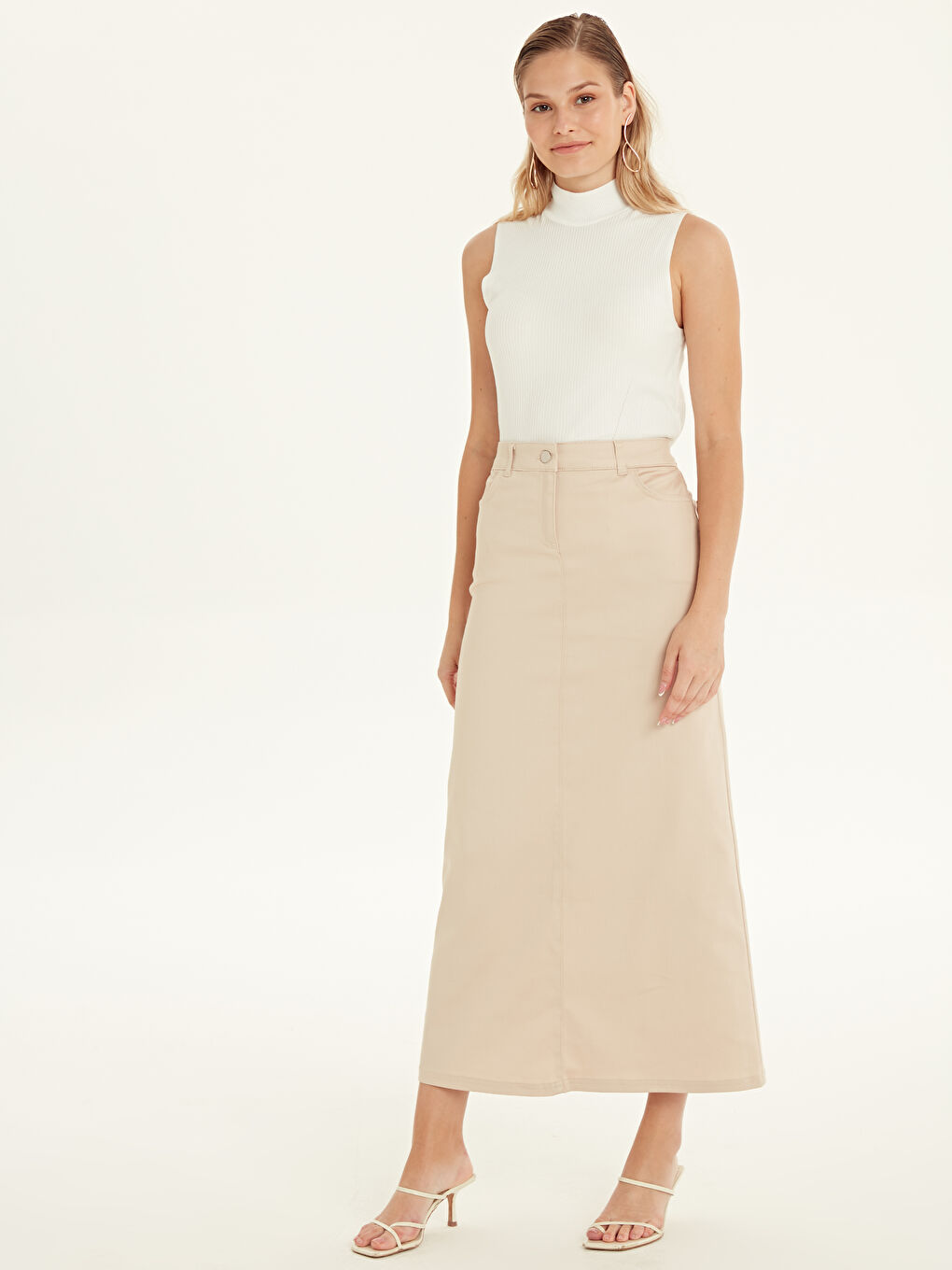 Bej Standart Fit Gabardin Kadın Etek