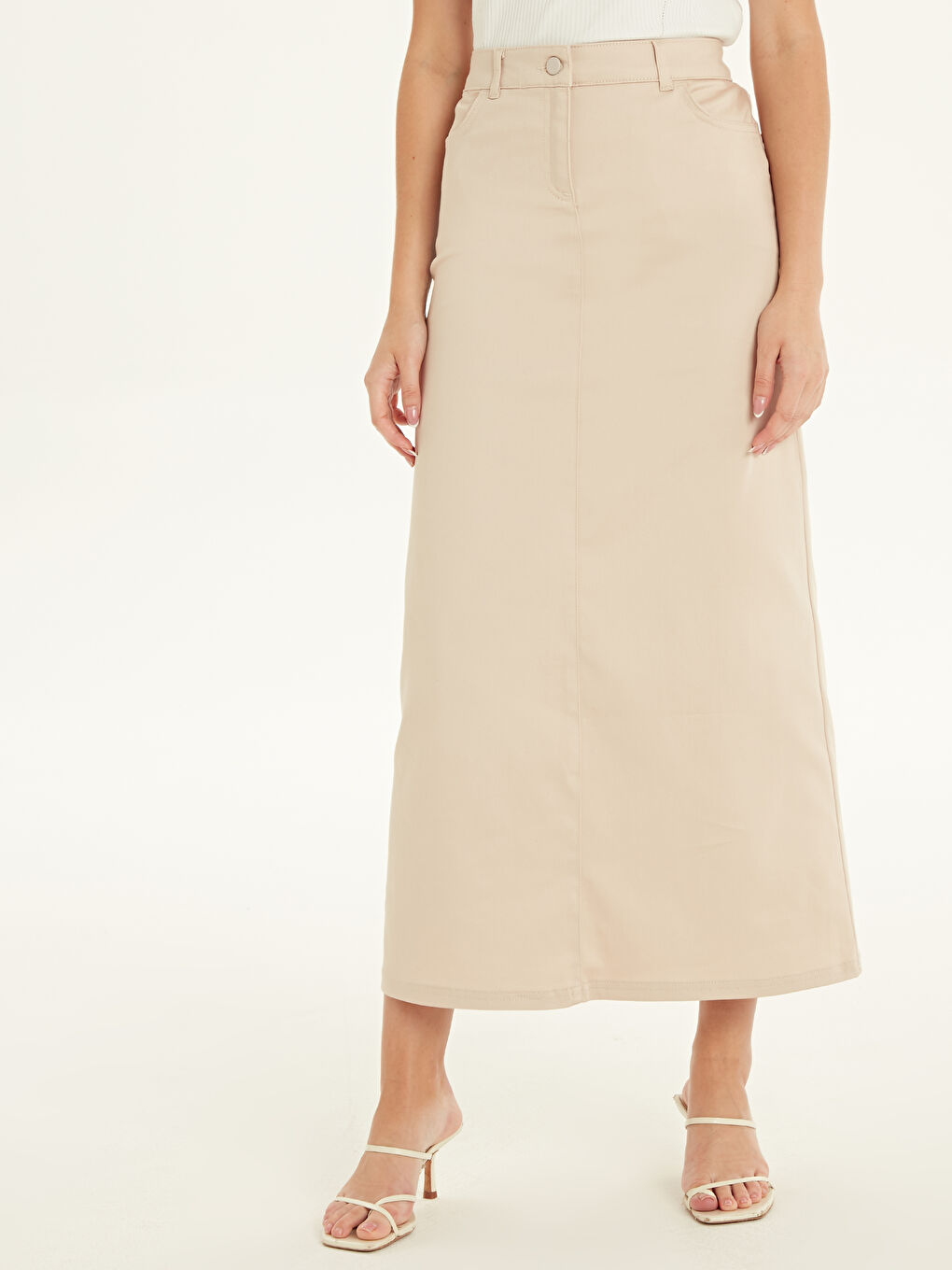 Bej Standart Fit Gabardin Kadın Etek-1