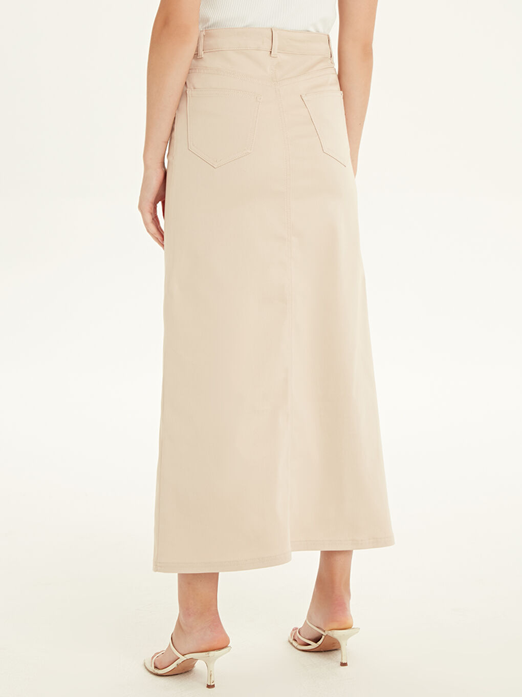 Bej Standart Fit Gabardin Kadın Etek-2