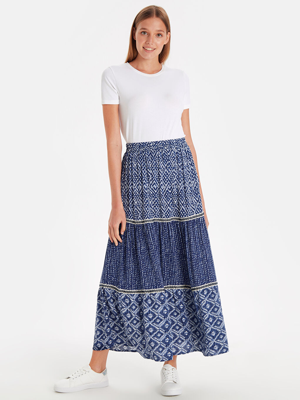 Lacivert Baskılı Etek