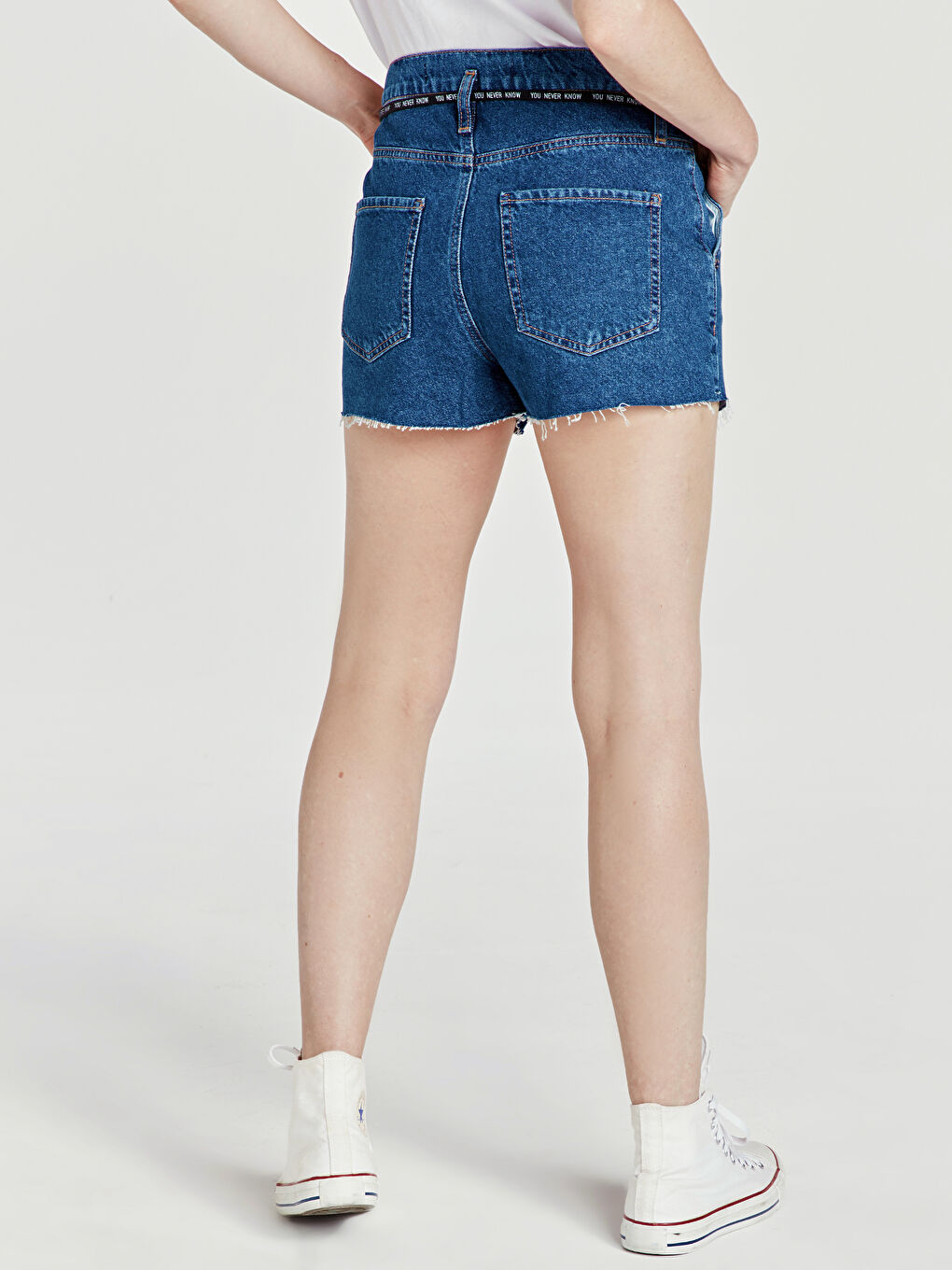 İndigo Kadın Kuşaklı Kadın Jean Şort-2