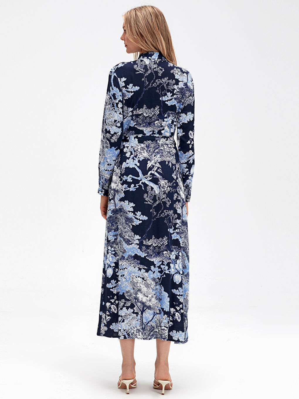 Lacivert Standart Fit Uzun Kollu Kadın Gömlek Elbise-2