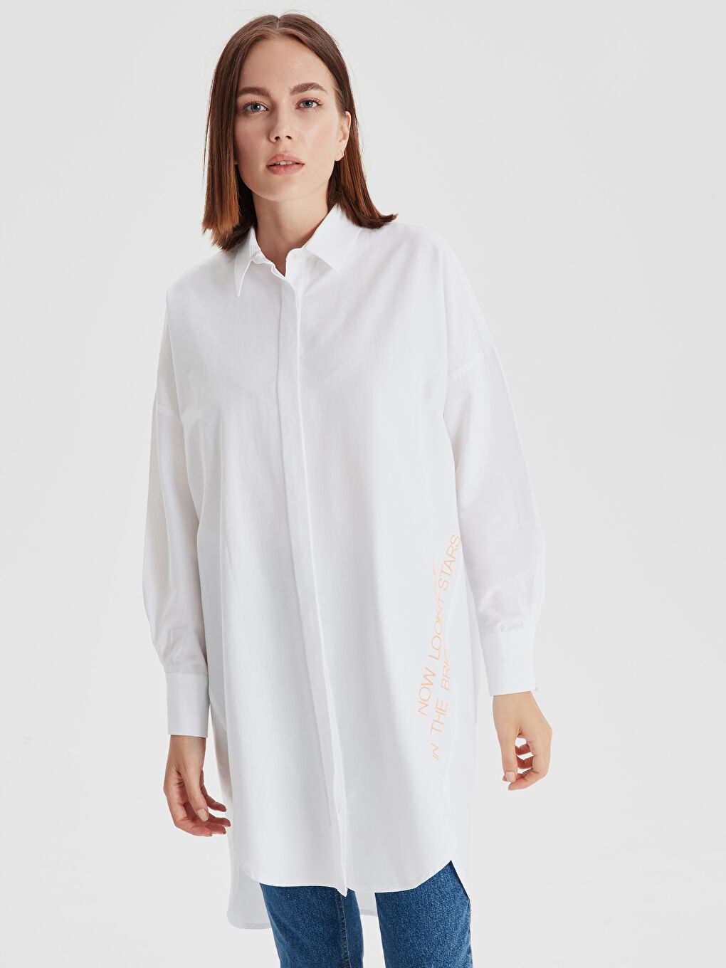 Ekru Poplin Kadın Tunik-1