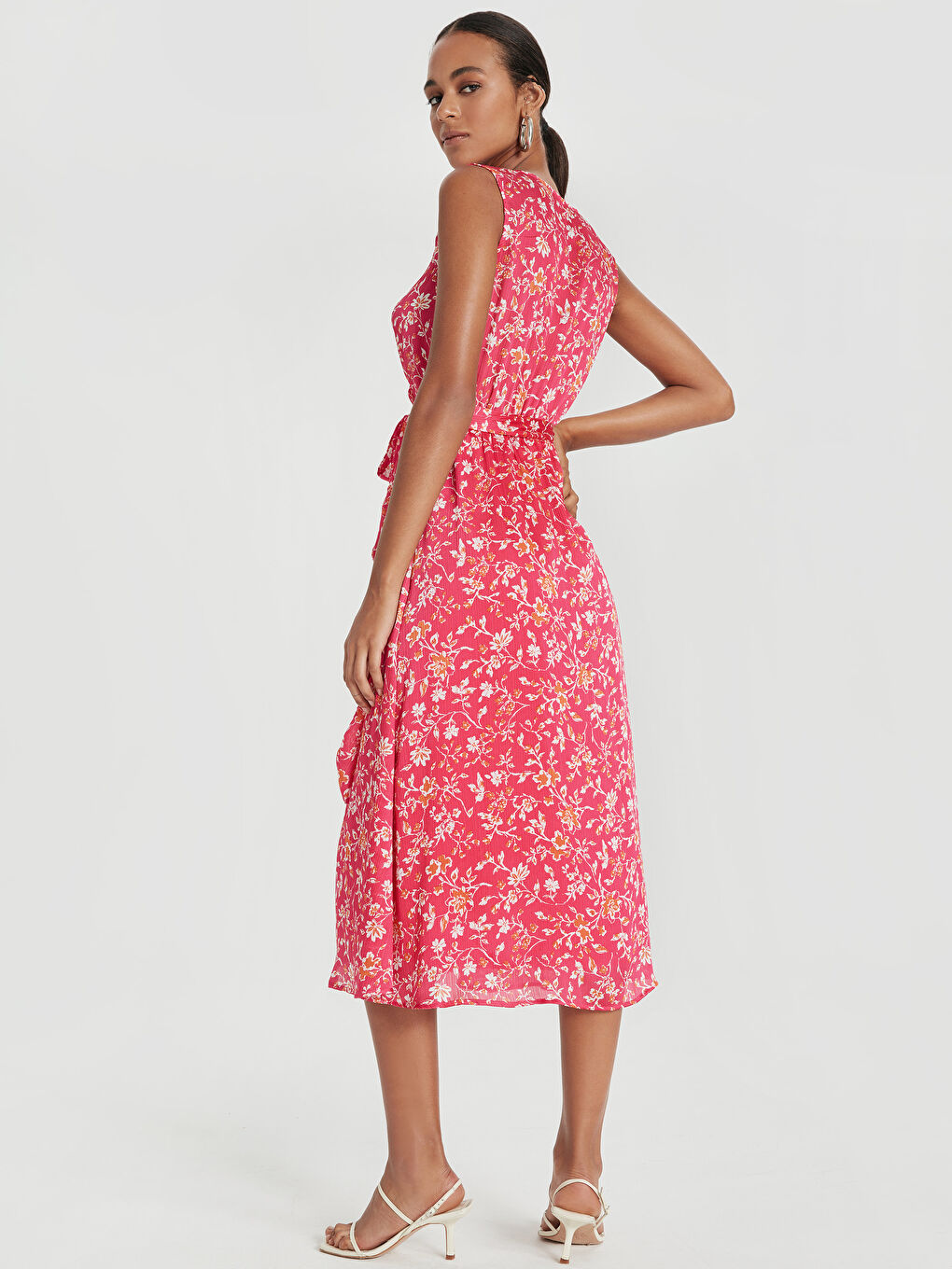 Fuşya V Yaka Standart Fit Askılı Kadın Elbise-2