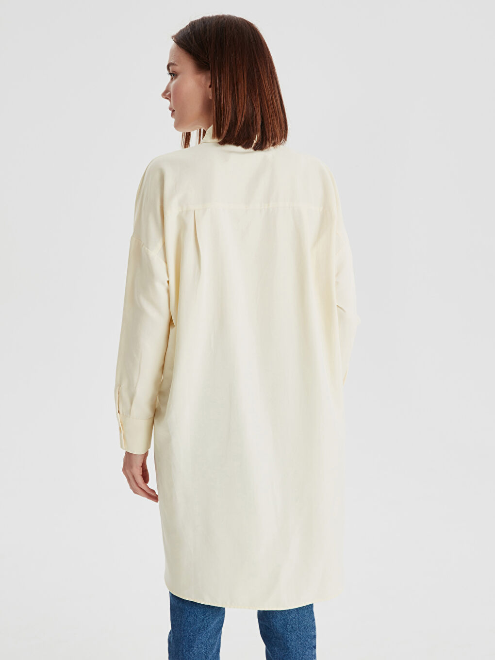 LCW Modest Ženske Duge Rukave Poplin Jednobojne Haljine sa Drapiranjem -9SV344Z8-CT1