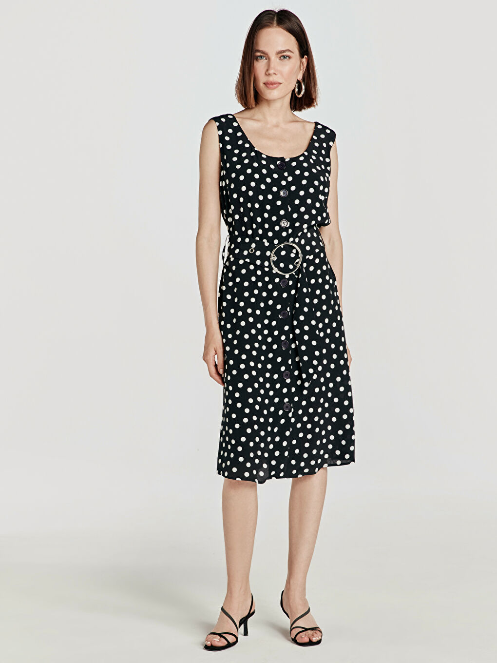 Siyah Bisiklet Yaka Standart Fit Askılı Kadın Elbise-1