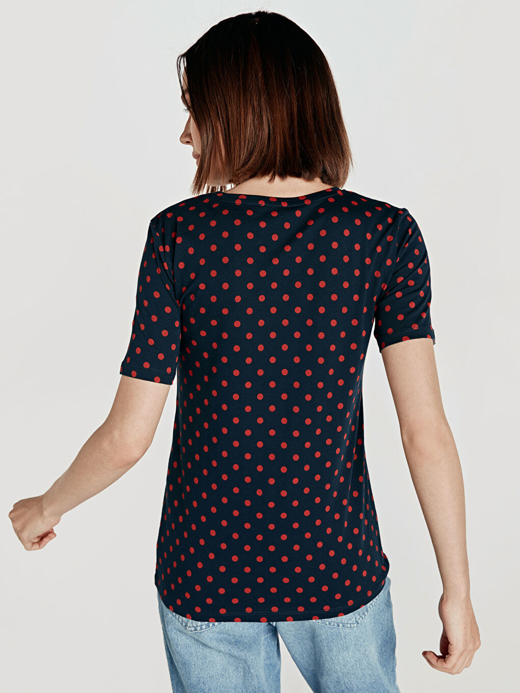 Lacivert Bisiklet Yaka Kısa Kollu Kadın Tişört-2
