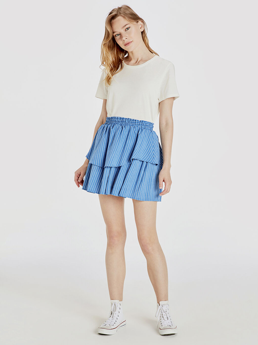 Mavi Krep Kadın Etek