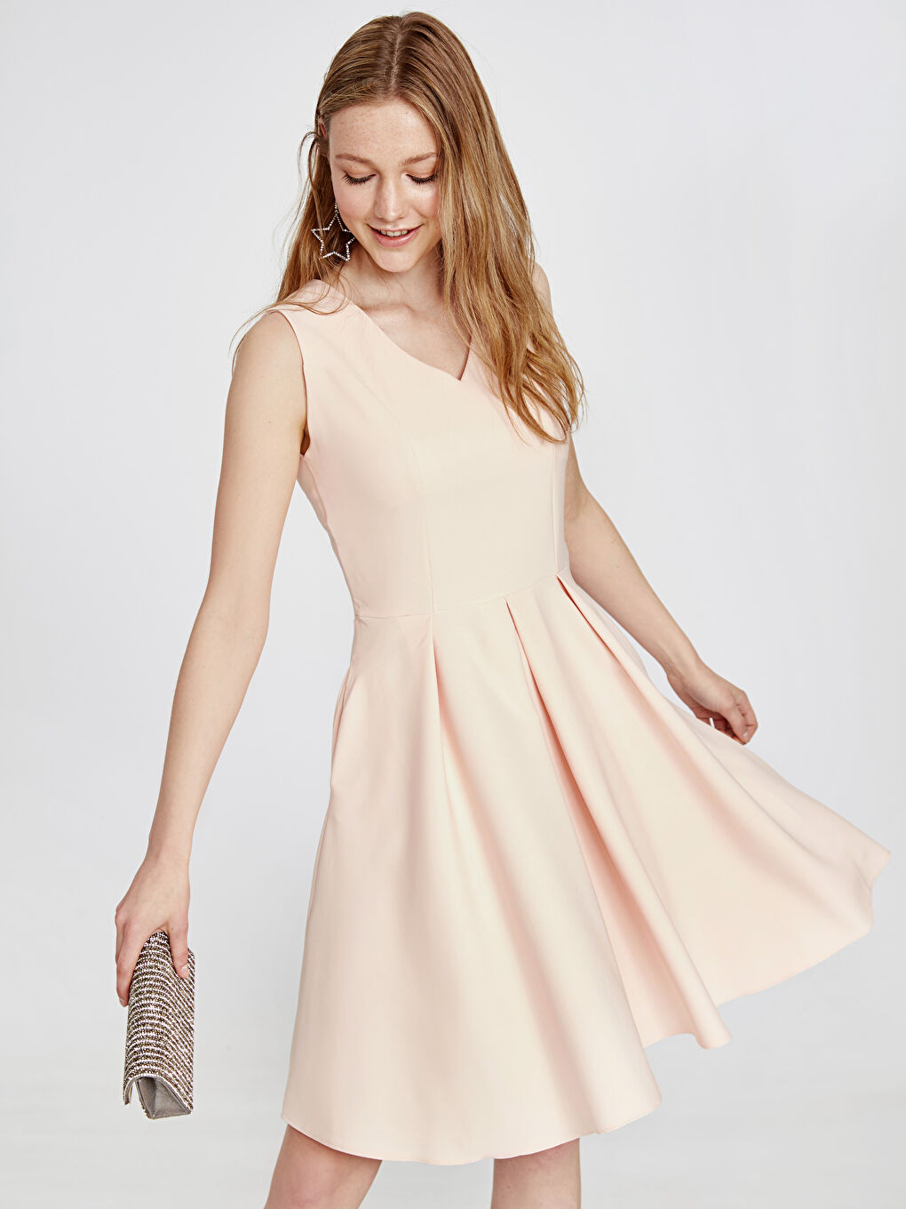 Pembe V Yaka Askılı Poplin Kadın Elbise-2