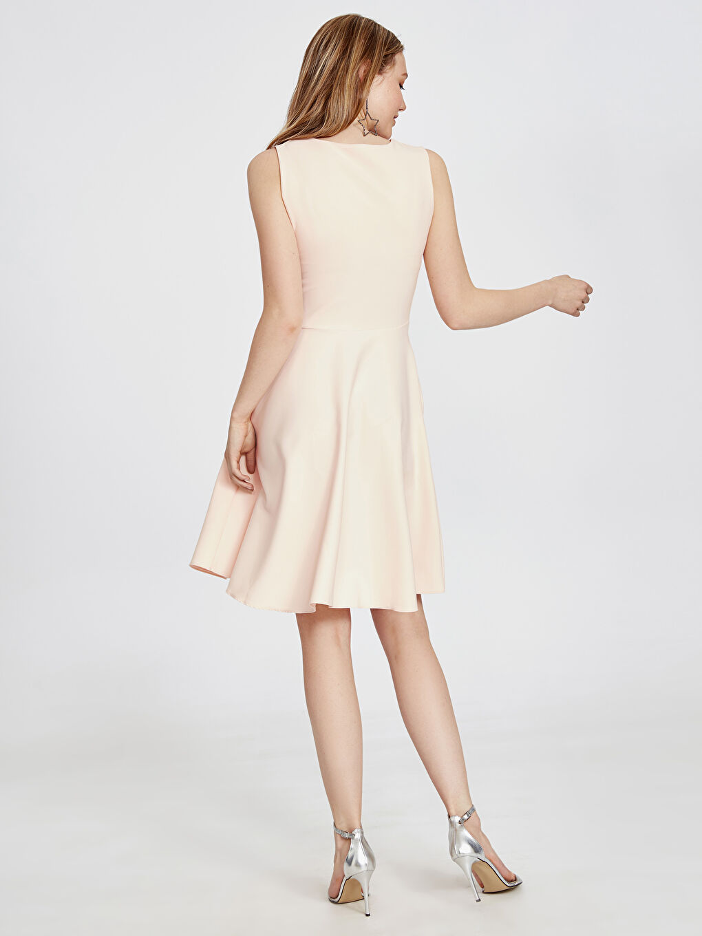 Pembe V Yaka Askılı Poplin Kadın Elbise-3