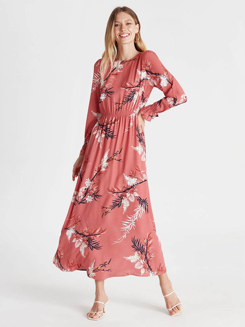 Pembe Standart Fit Uzun Kollu Kadın Elbise