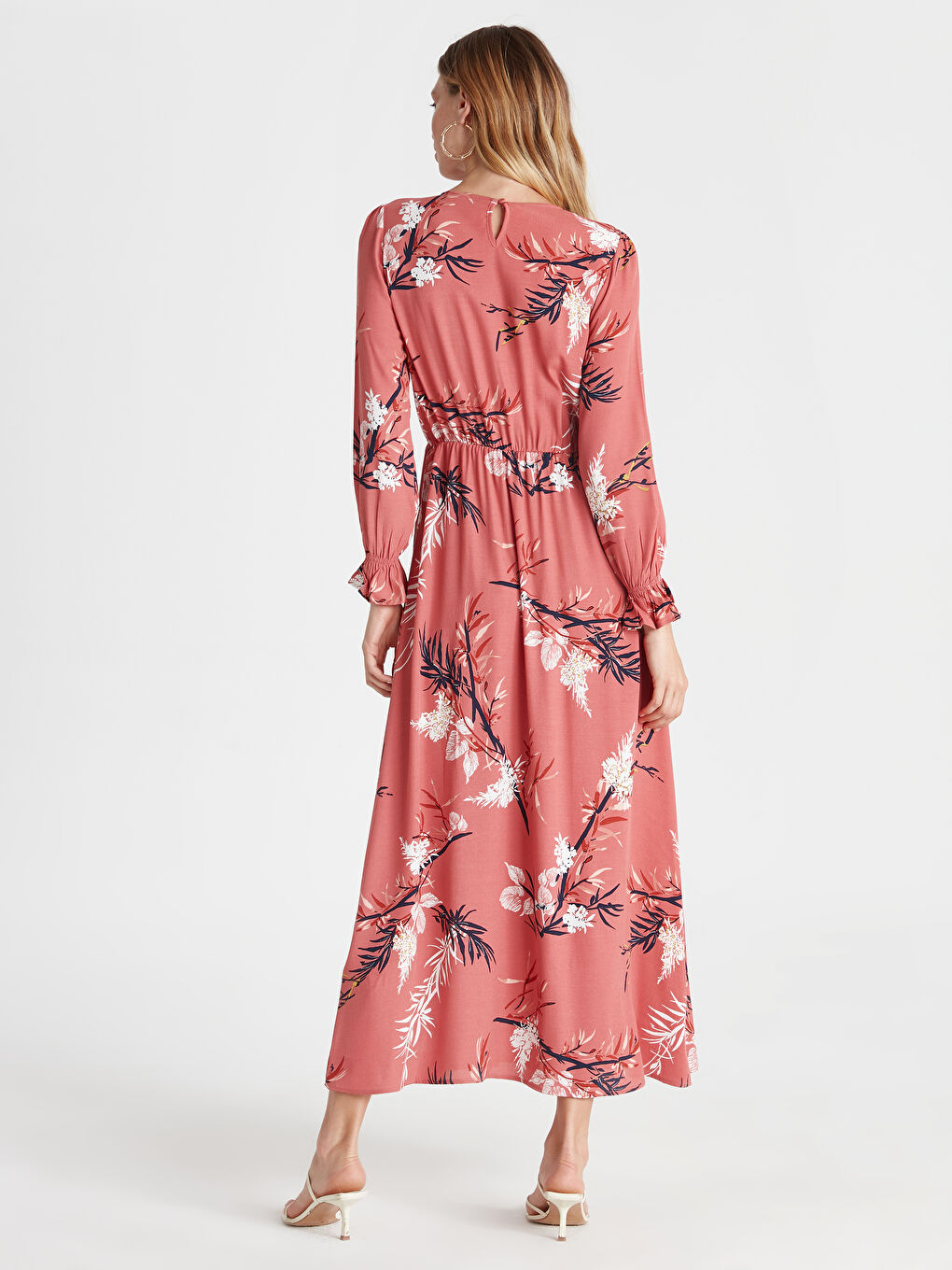 Pembe Standart Fit Uzun Kollu Kadın Elbise-2