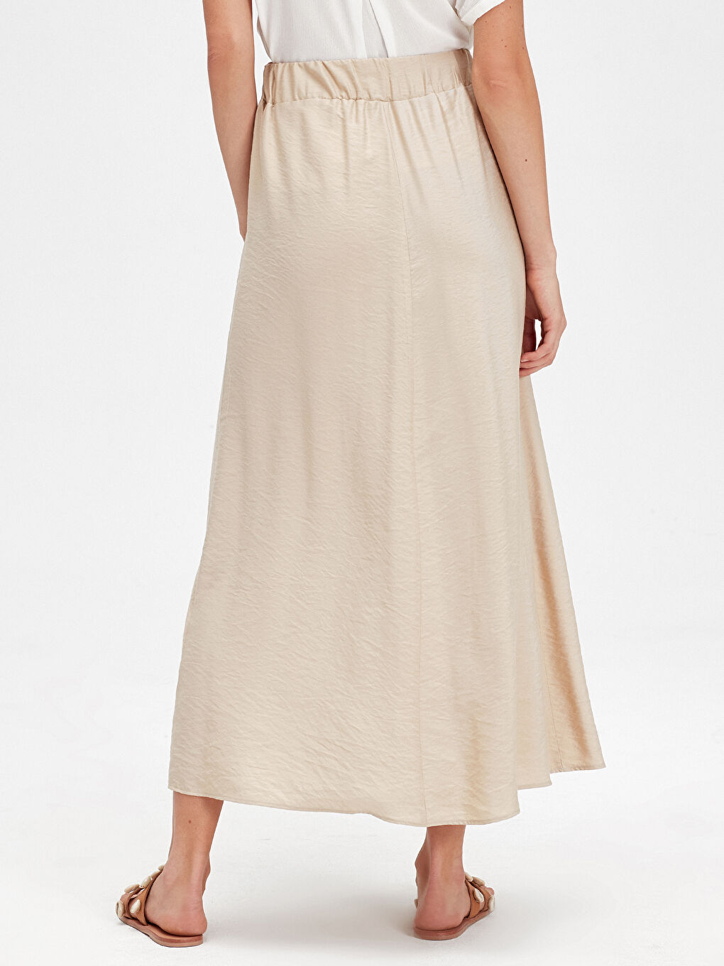 Bej Beli Lastikli Kadın Uzun Etek-2