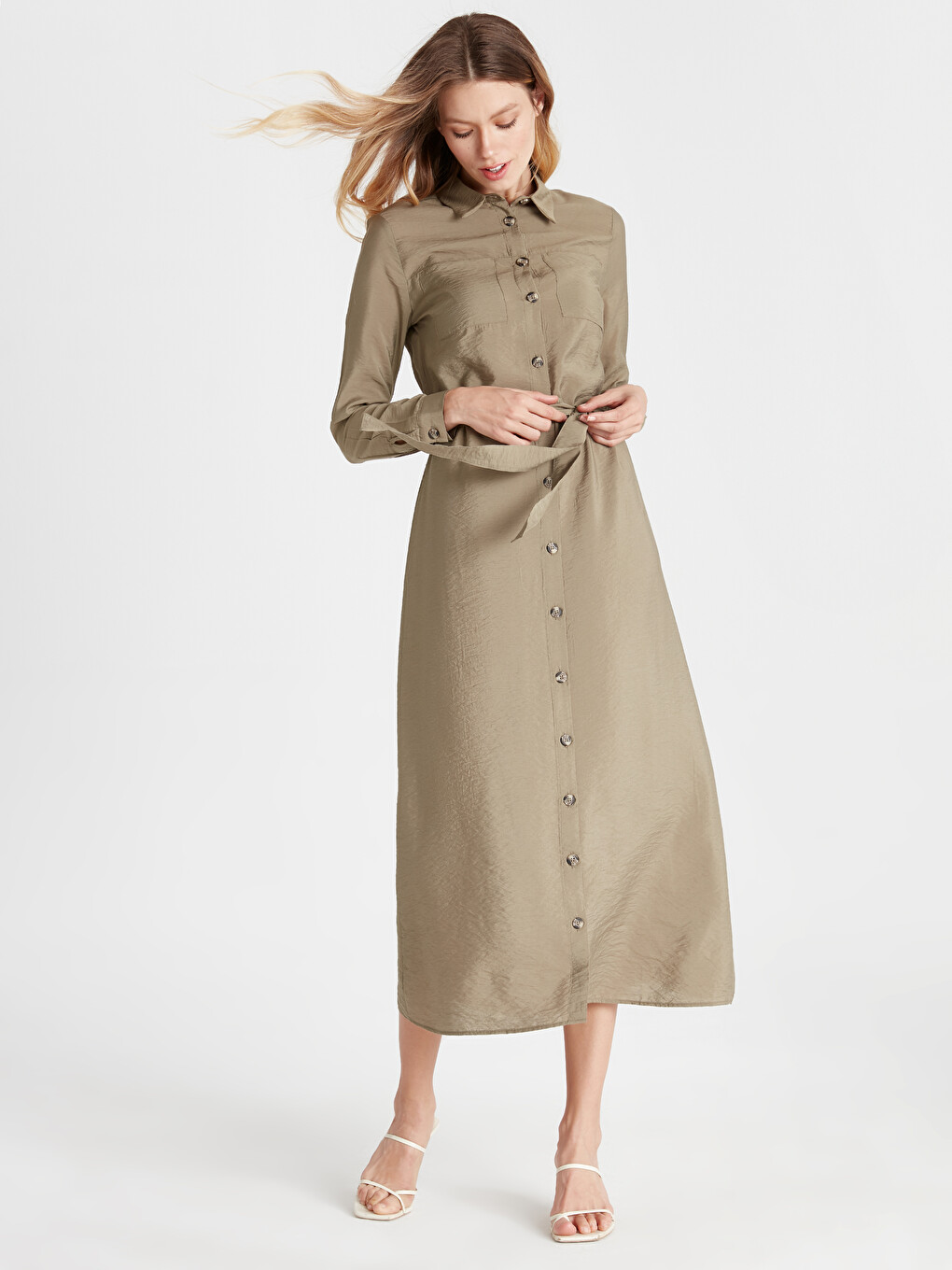 LCWAIKIKI Classic Woman KHAKI Shirt Dress - 9SV916Z8-GXF - LC Waikiki