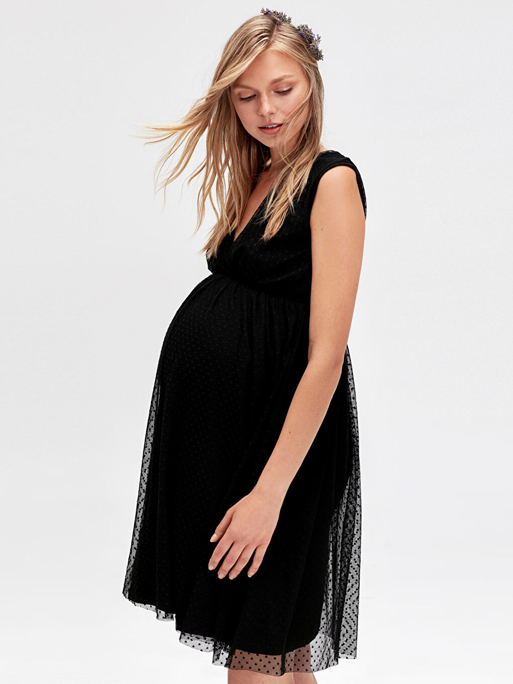 LCWAIKIKI Maternity V-Ausschnitt Ärmelloses Spitzenkleid für Damen -9SV943Z8-CVL