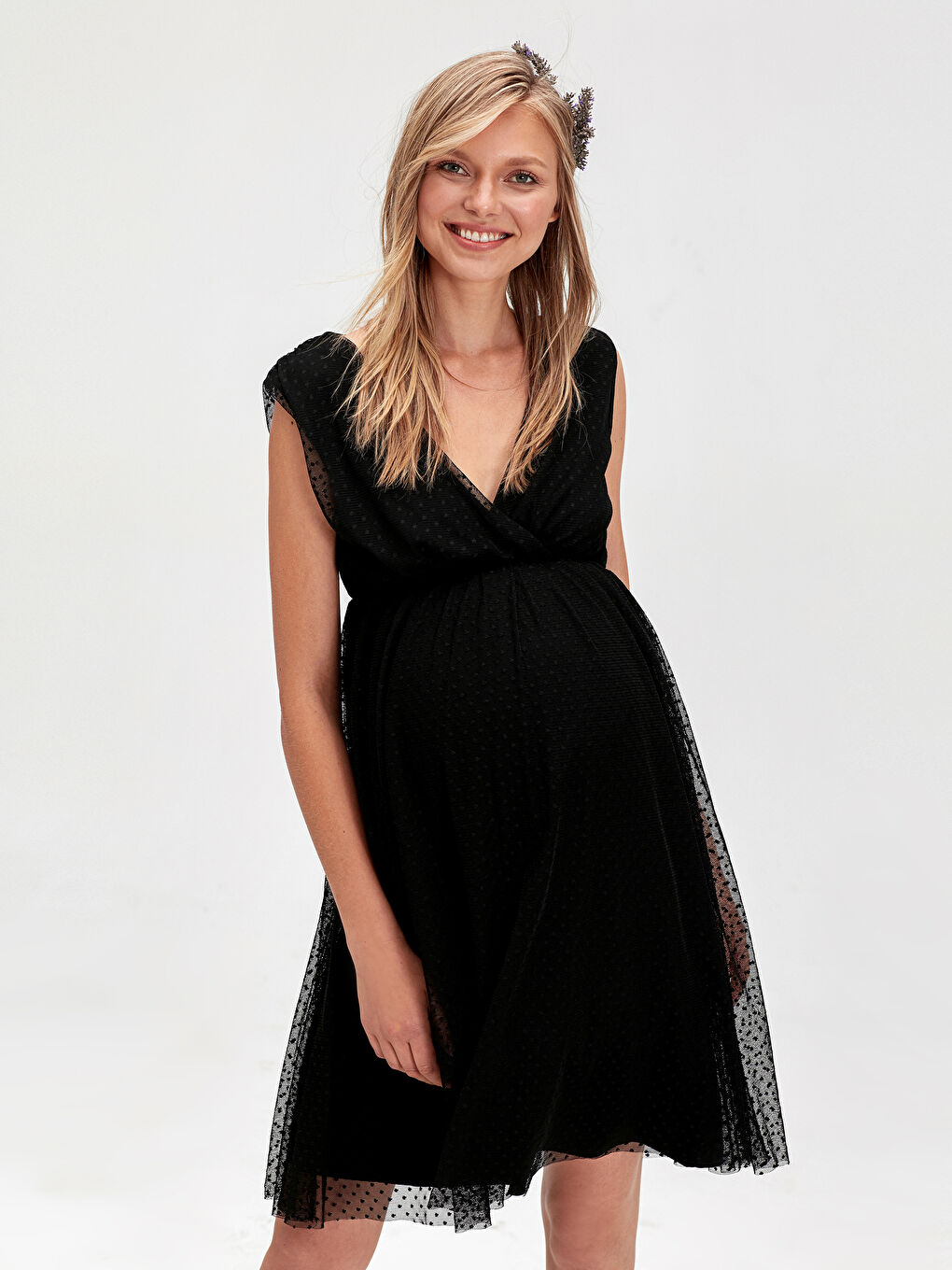 LCWAIKIKI Maternity V-Ausschnitt Ärmelloses Spitzenkleid für Damen -9SV943Z8-CVL
